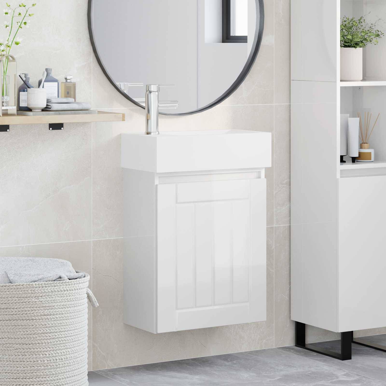 vidaXL Badezimmer Waschtischunterschrank mit Wasserhahn Hochglanz Weiß