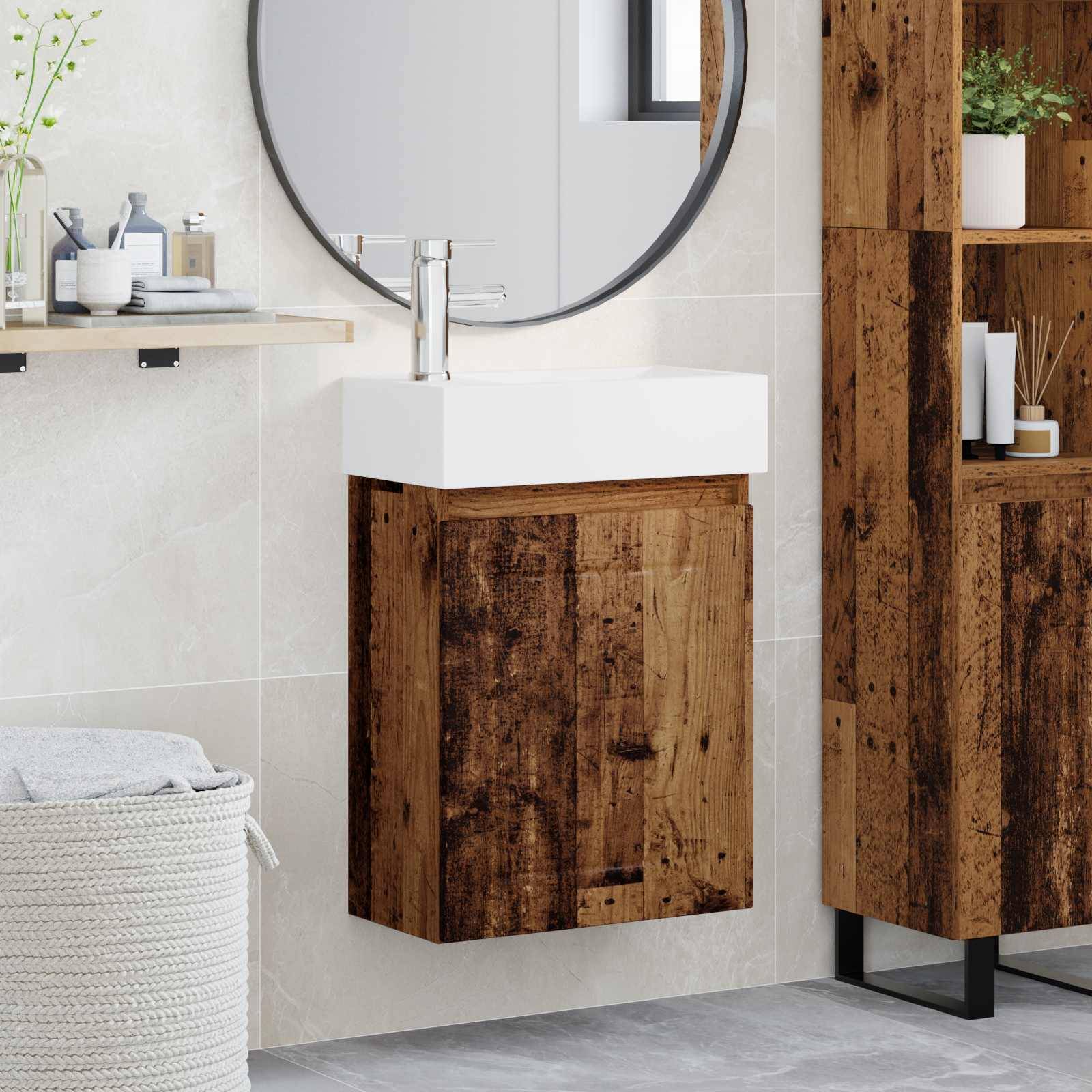 vidaXL Badezimmer Waschtischunterschrank mit Wasserhahn Altholz