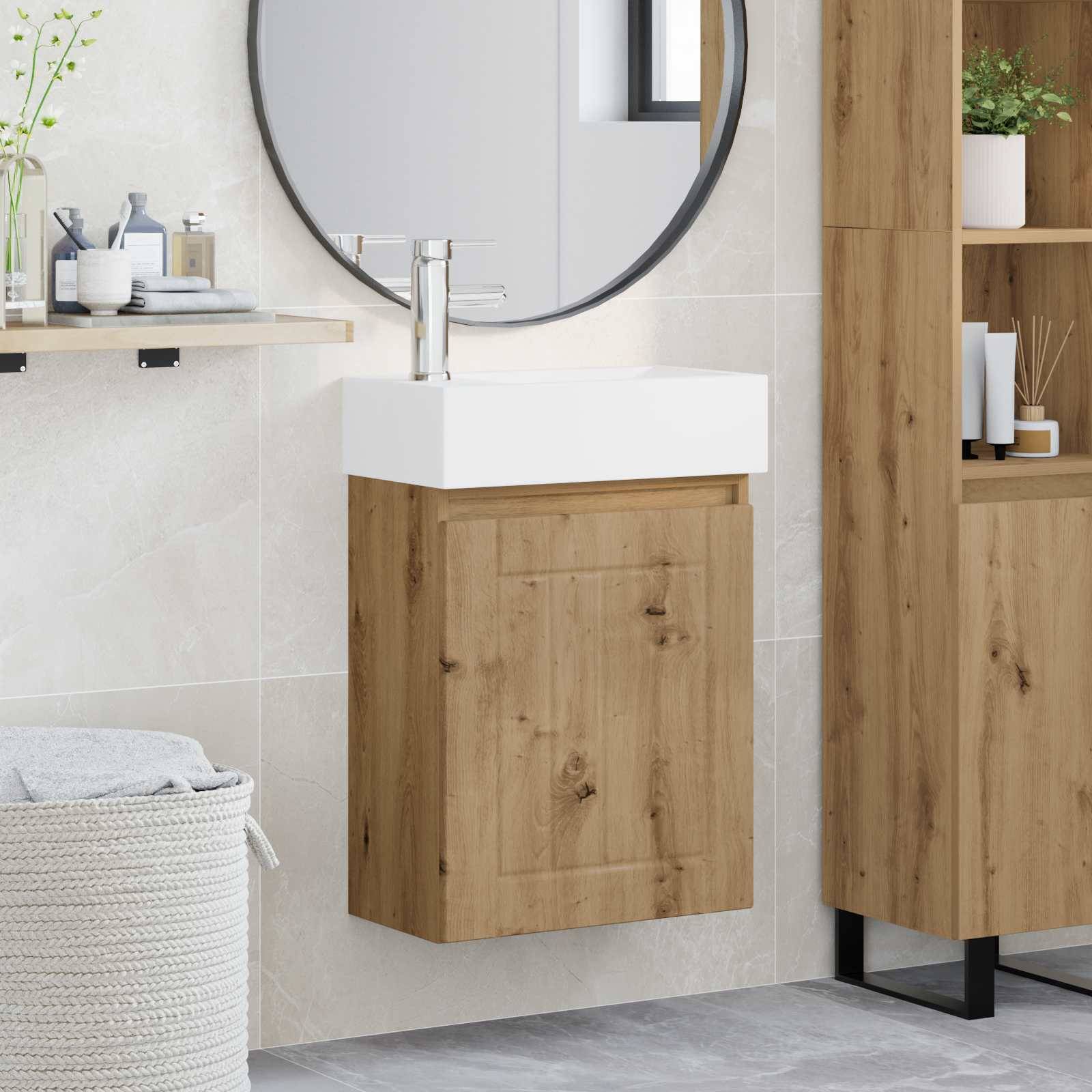 vidaXL Badezimmer Waschtischunterschrank mit Wasserhahn Artisan-Eiche