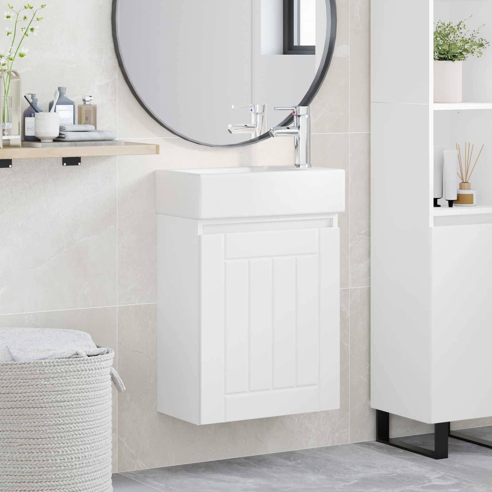 vidaXL Badezimmer Waschtischunterschrank mit Wasserhahn Weiß