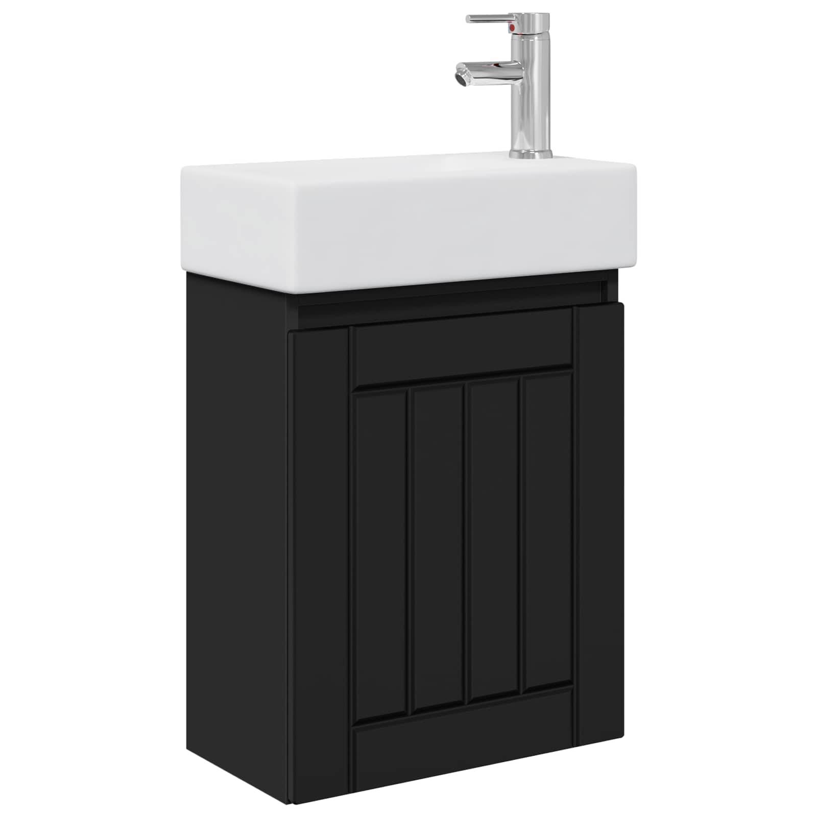 vidaXL Badezimmer Waschtischunterschrank mit Wasserhahn Schwarz