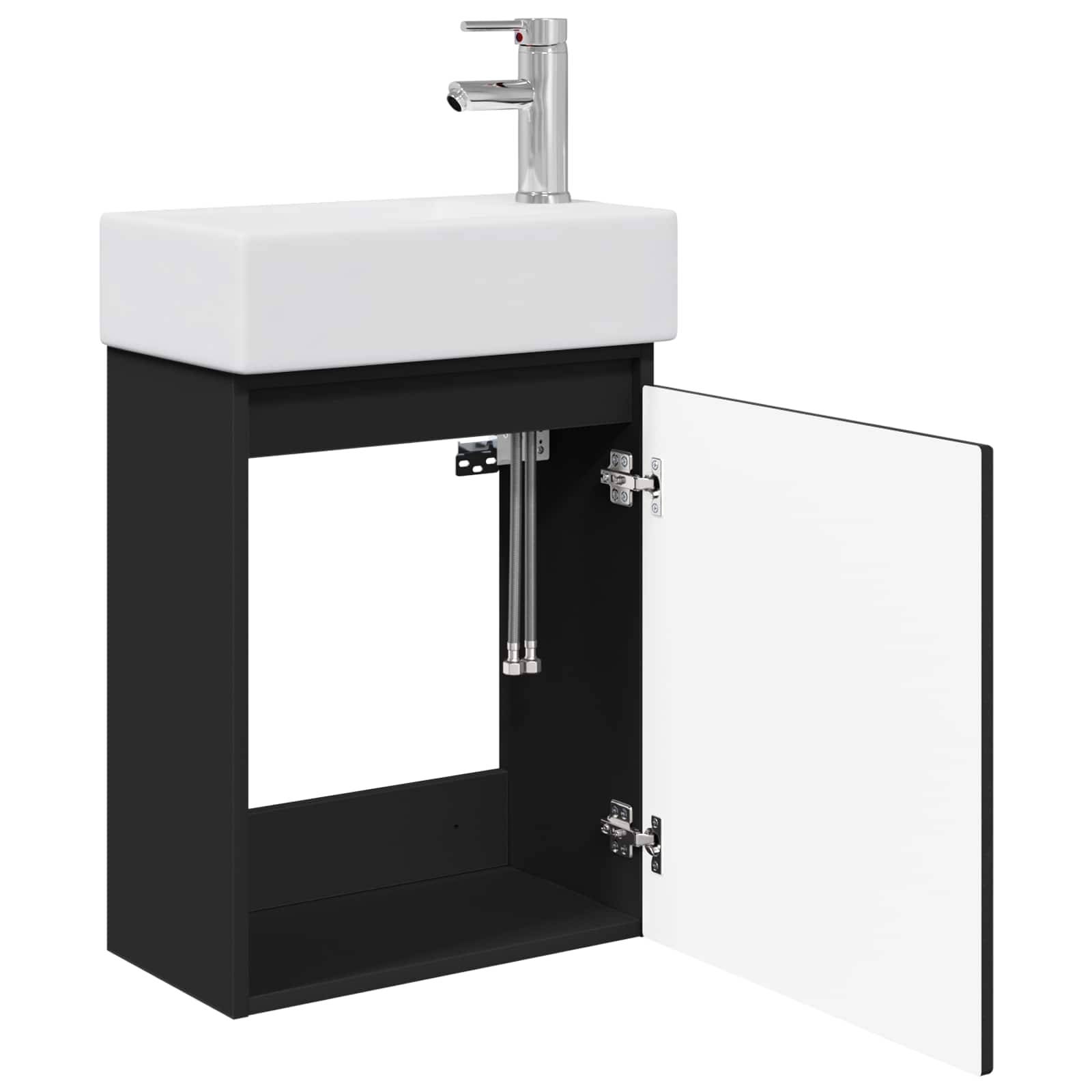 vidaXL Badezimmer Waschtischunterschrank mit Wasserhahn Schwarz