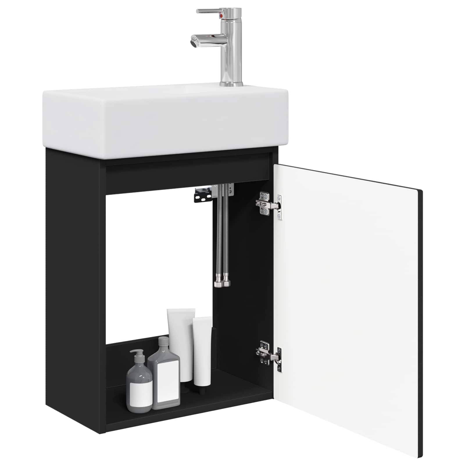 vidaXL Badezimmer Waschtischunterschrank mit Wasserhahn Schwarz