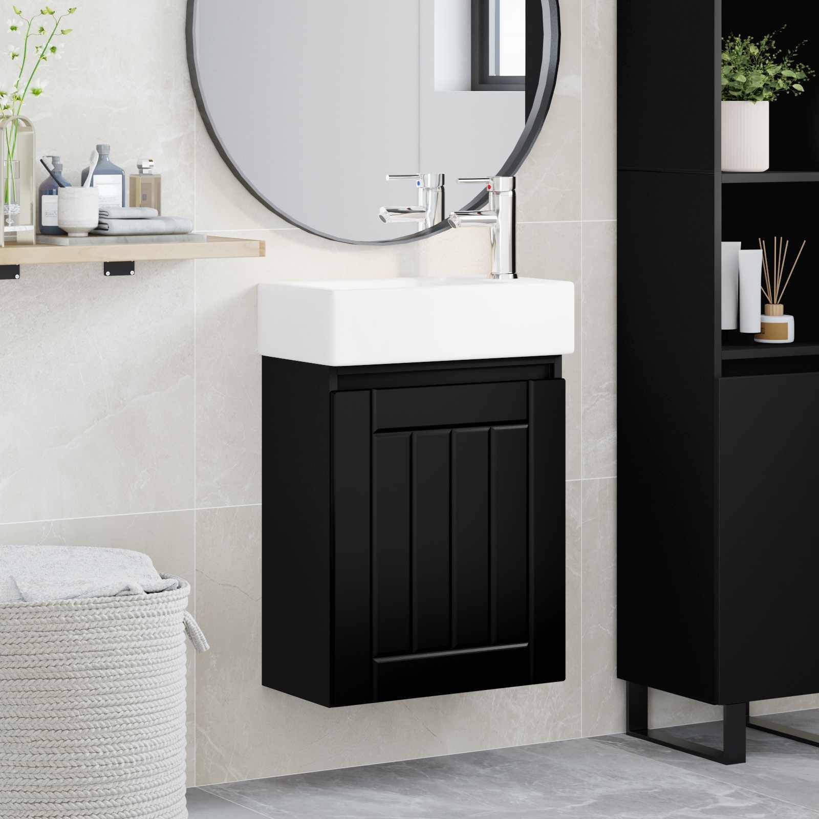vidaXL Badezimmer Waschtischunterschrank mit Wasserhahn Schwarz