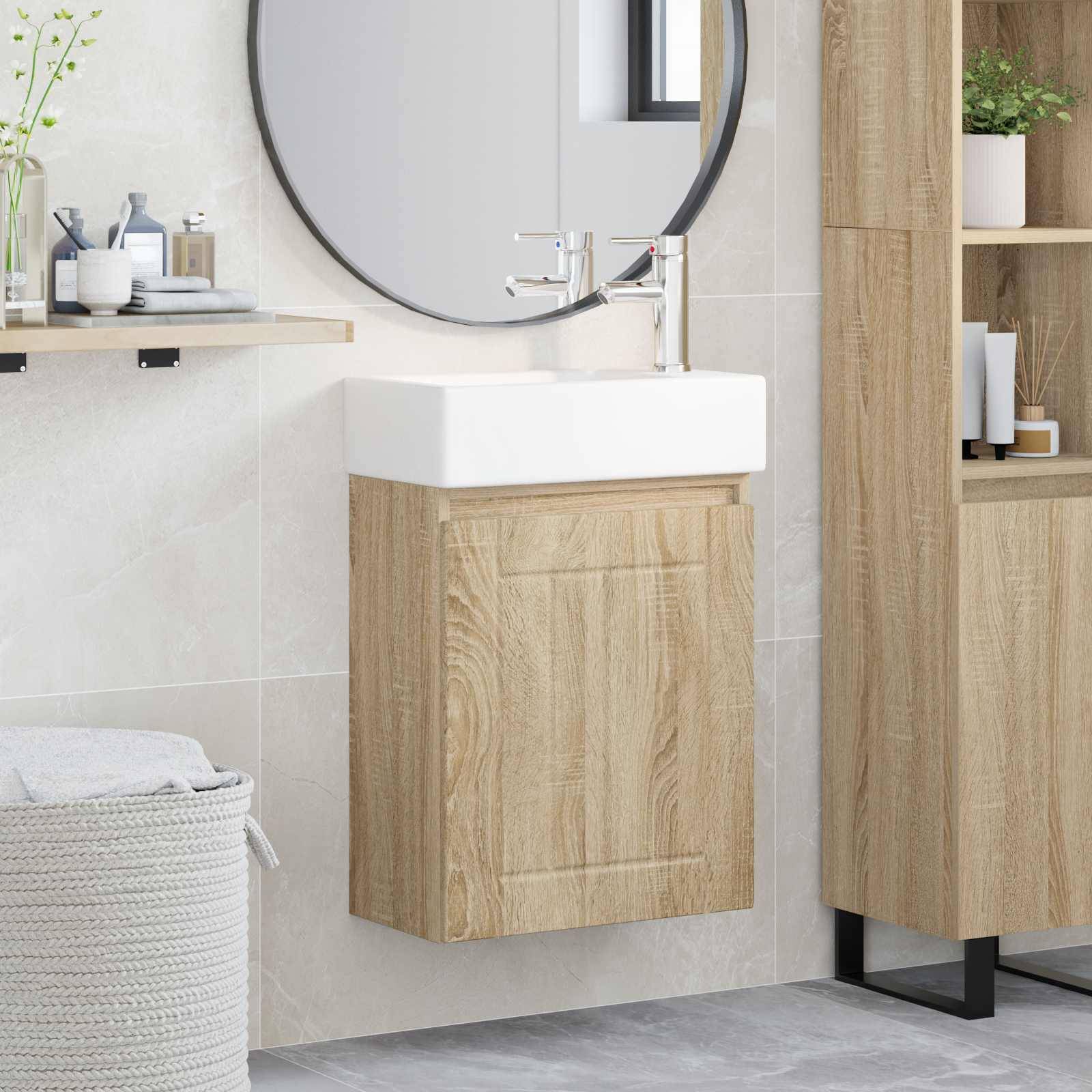vidaXL Badezimmer Waschtischunterschrank mit Wasserhahn Sonoma-Eiche