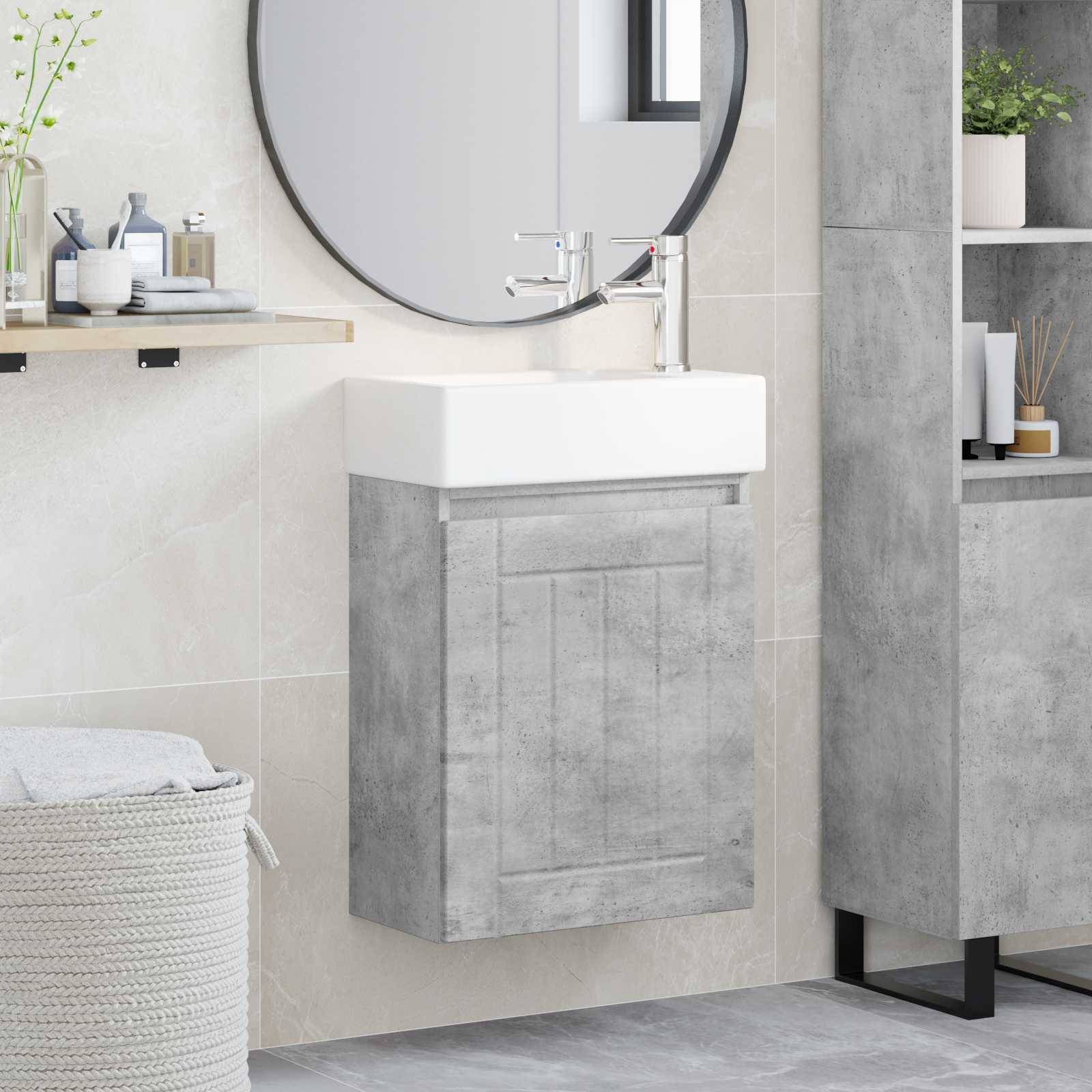 vidaXL Badezimmer Waschtischunterschrank mit Wasserhahn Betongrau