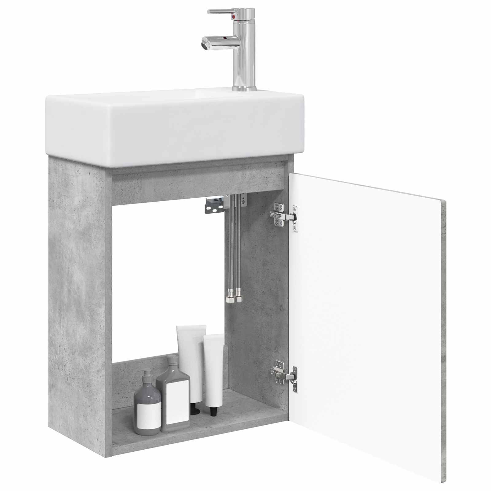 vidaXL Badezimmer Waschtischunterschrank mit Wasserhahn Betongrau
