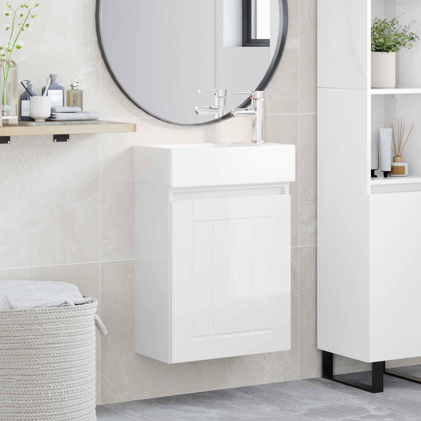 vidaXL Badezimmer Waschtischunterschrank mit Wasserhahn Hochglanz Weiß