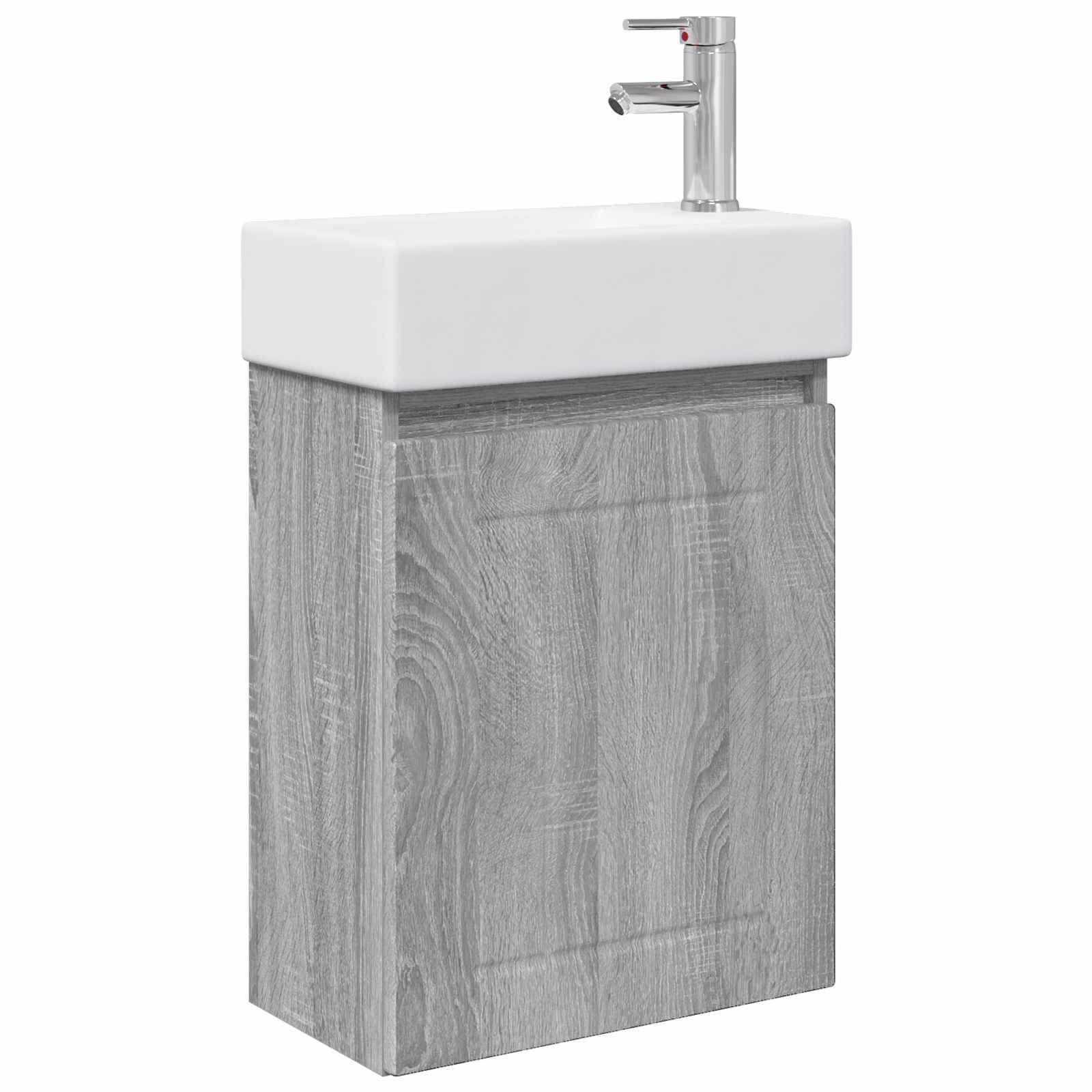 vidaXL Badezimmer Waschtischunterschrank mit Wasserhahn Grau Sonoma