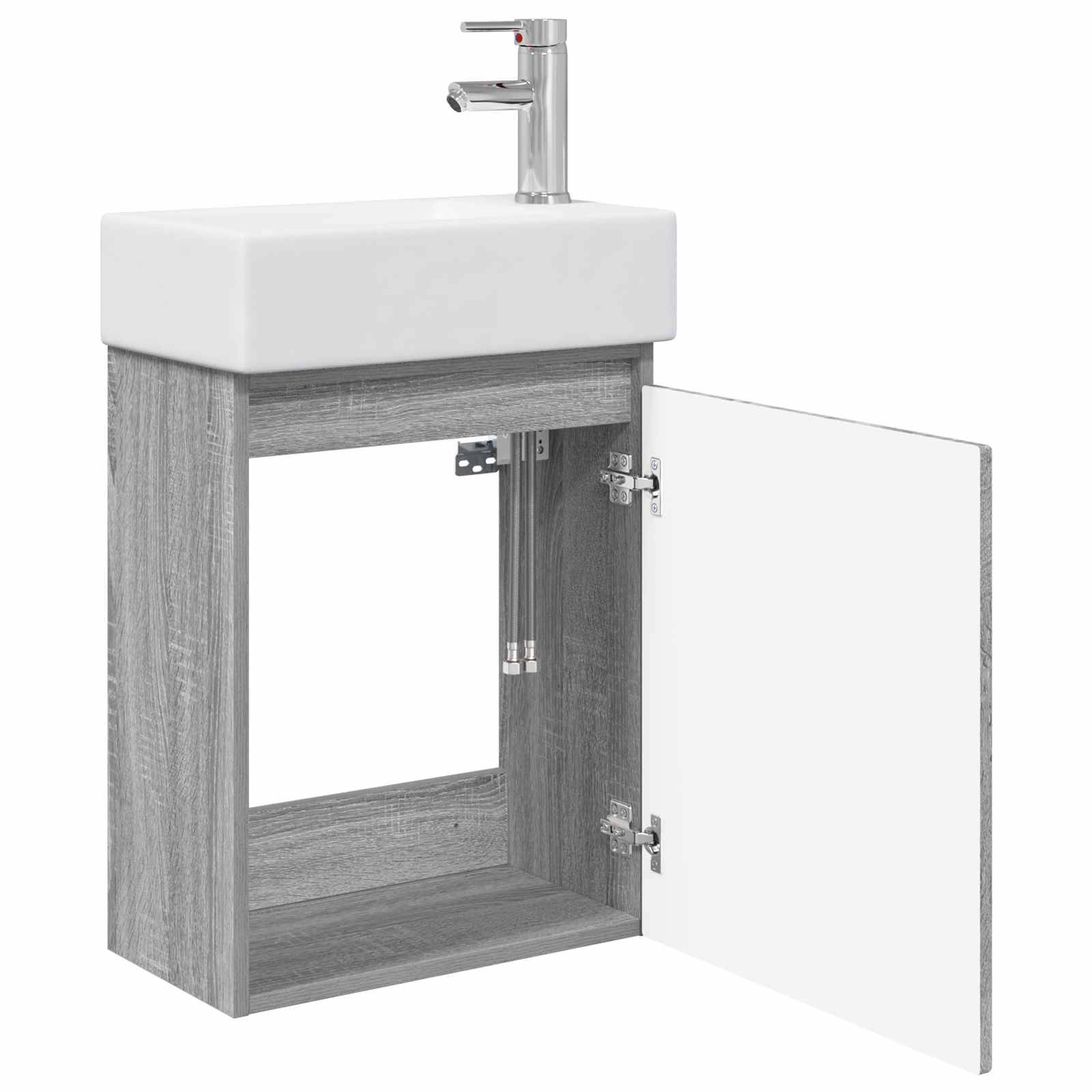 vidaXL Badezimmer Waschtischunterschrank mit Wasserhahn Grau Sonoma