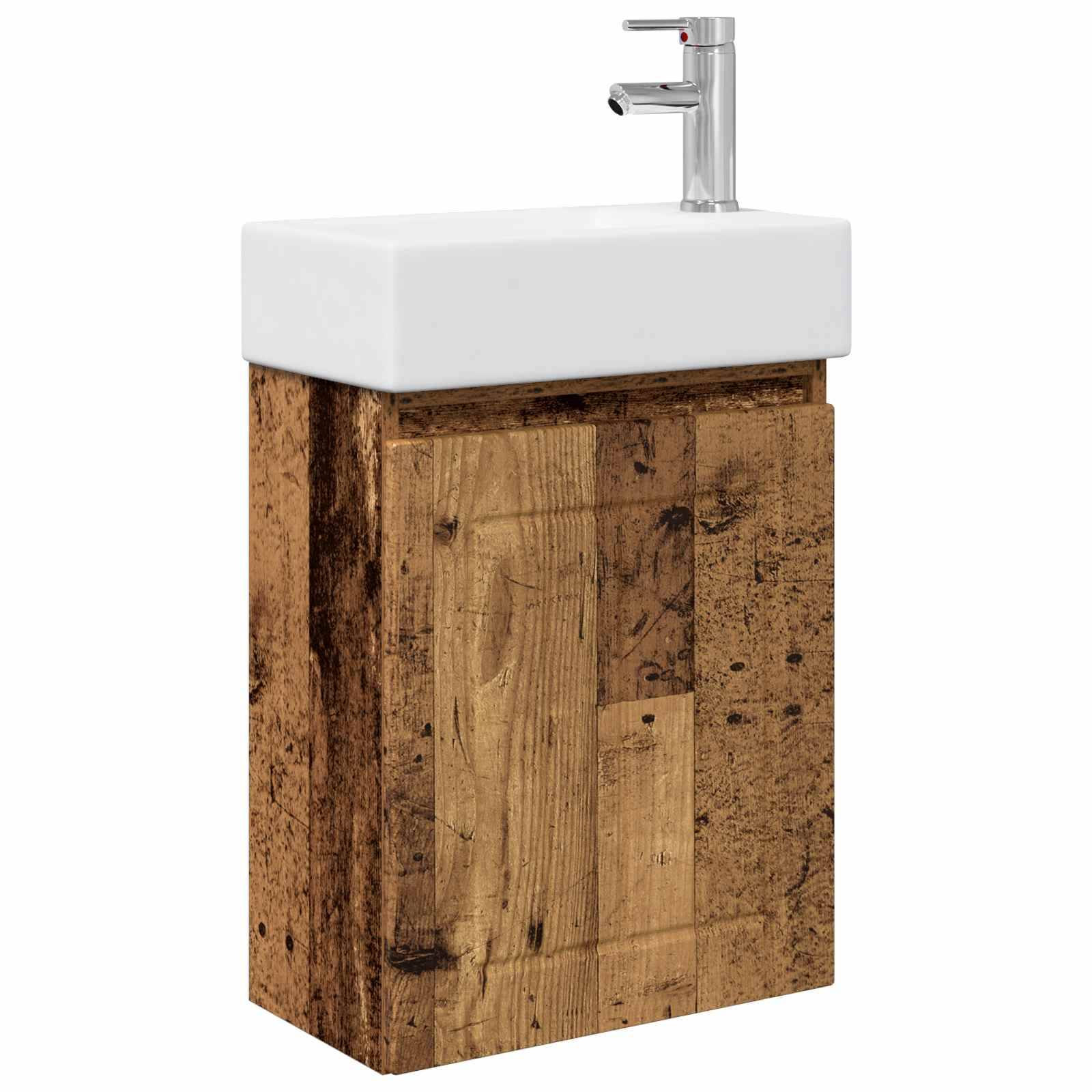 vidaXL Badezimmer Waschtischunterschrank mit Wasserhahn Altholz