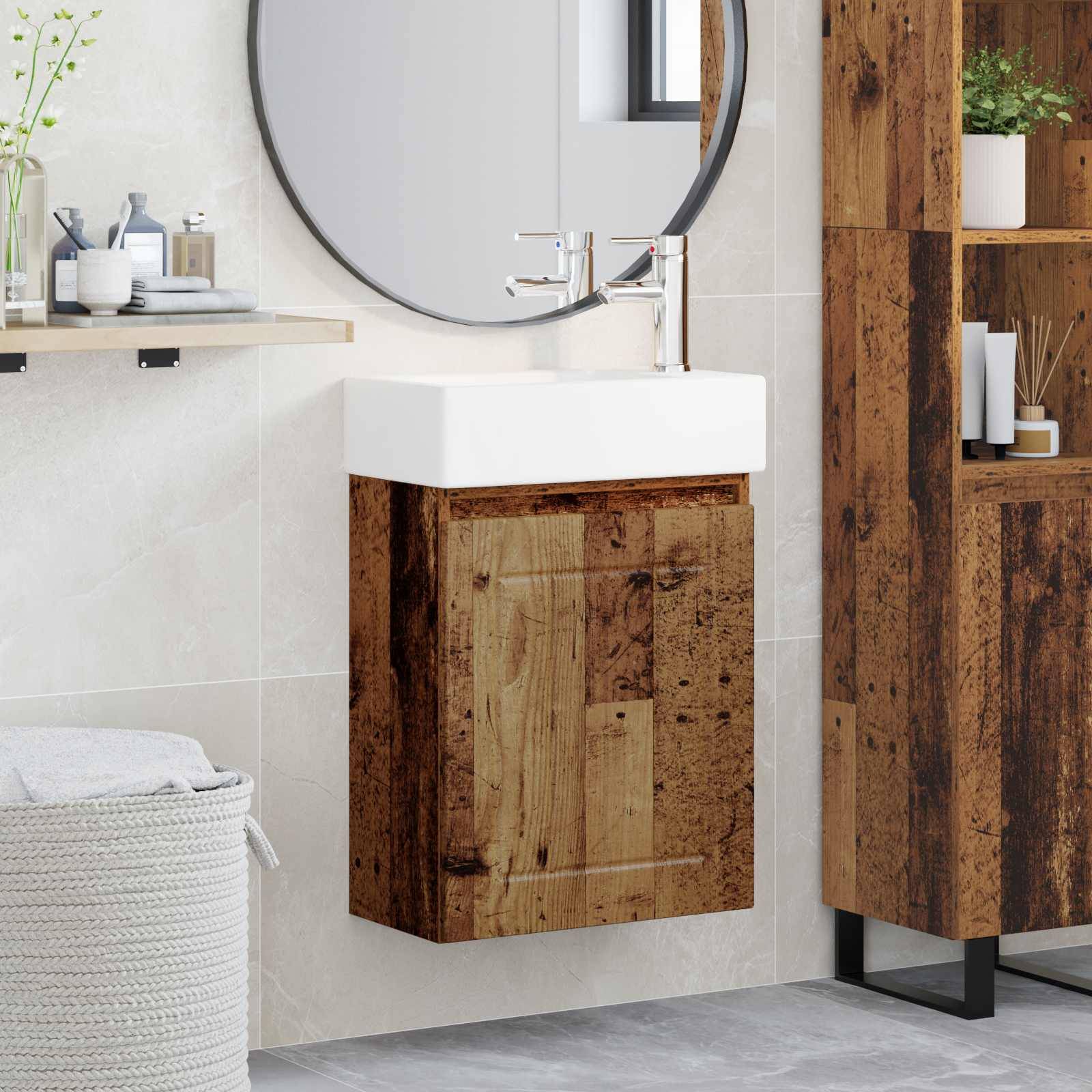 vidaXL Badezimmer Waschtischunterschrank mit Wasserhahn Altholz