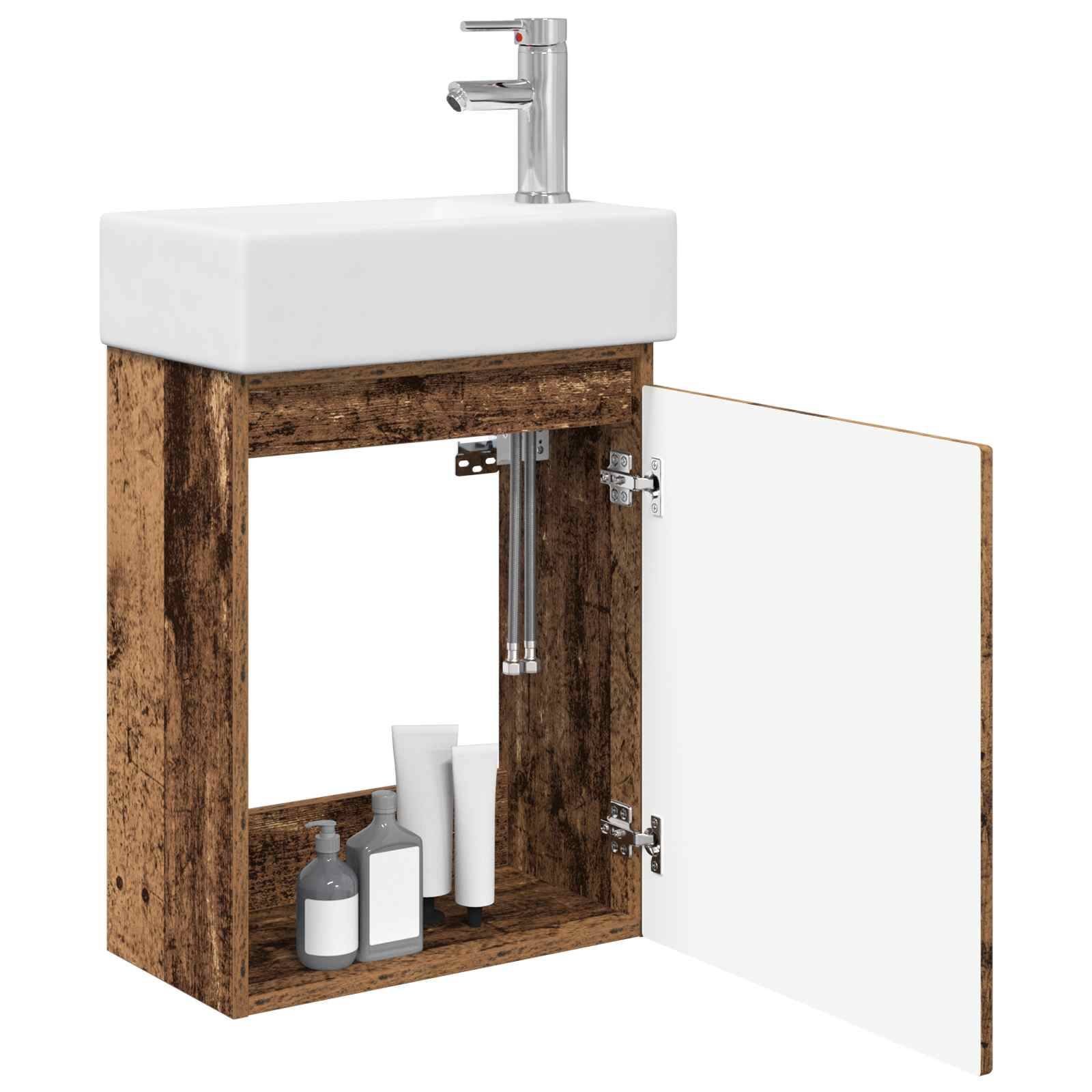 vidaXL Badezimmer Waschtischunterschrank mit Wasserhahn Altholz