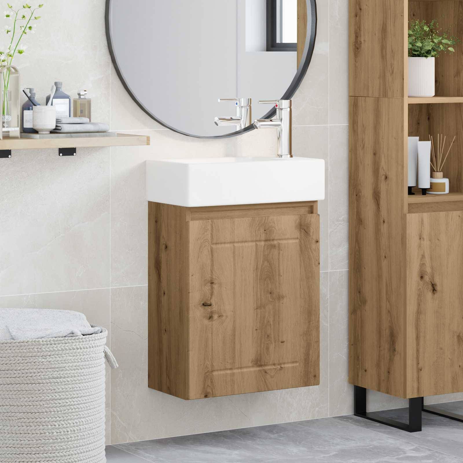 vidaXL Badezimmer Waschtischunterschrank mit Wasserhahn Artisan-Eiche
