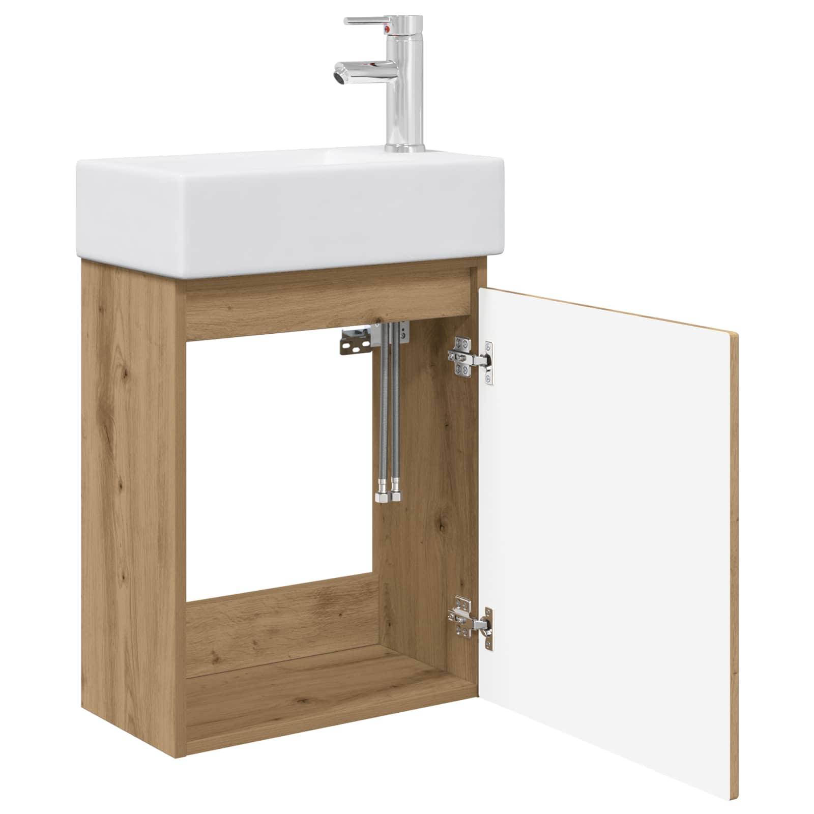 vidaXL Badezimmer Waschtischunterschrank mit Wasserhahn Artisan-Eiche