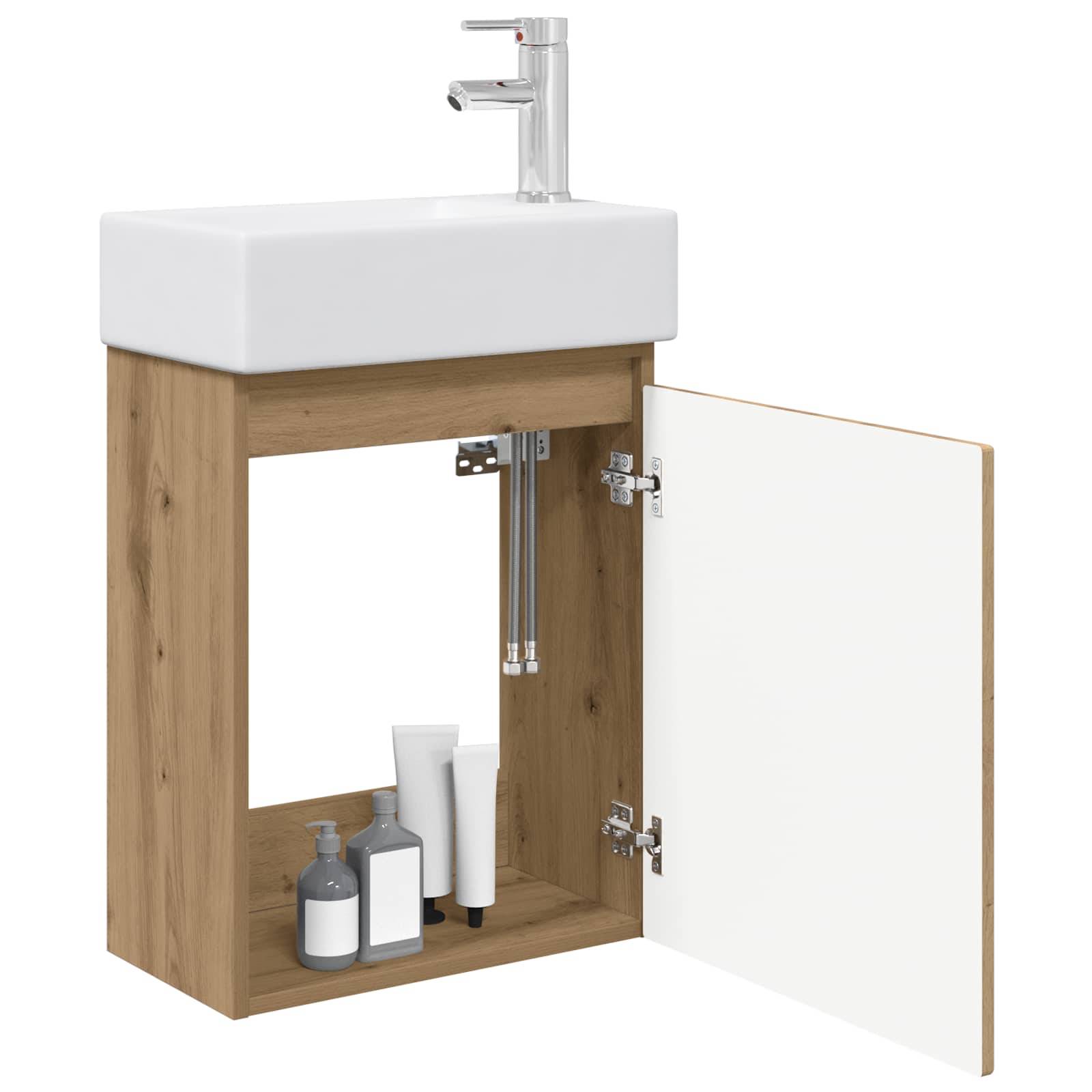 vidaXL Badezimmer Waschtischunterschrank mit Wasserhahn Artisan-Eiche