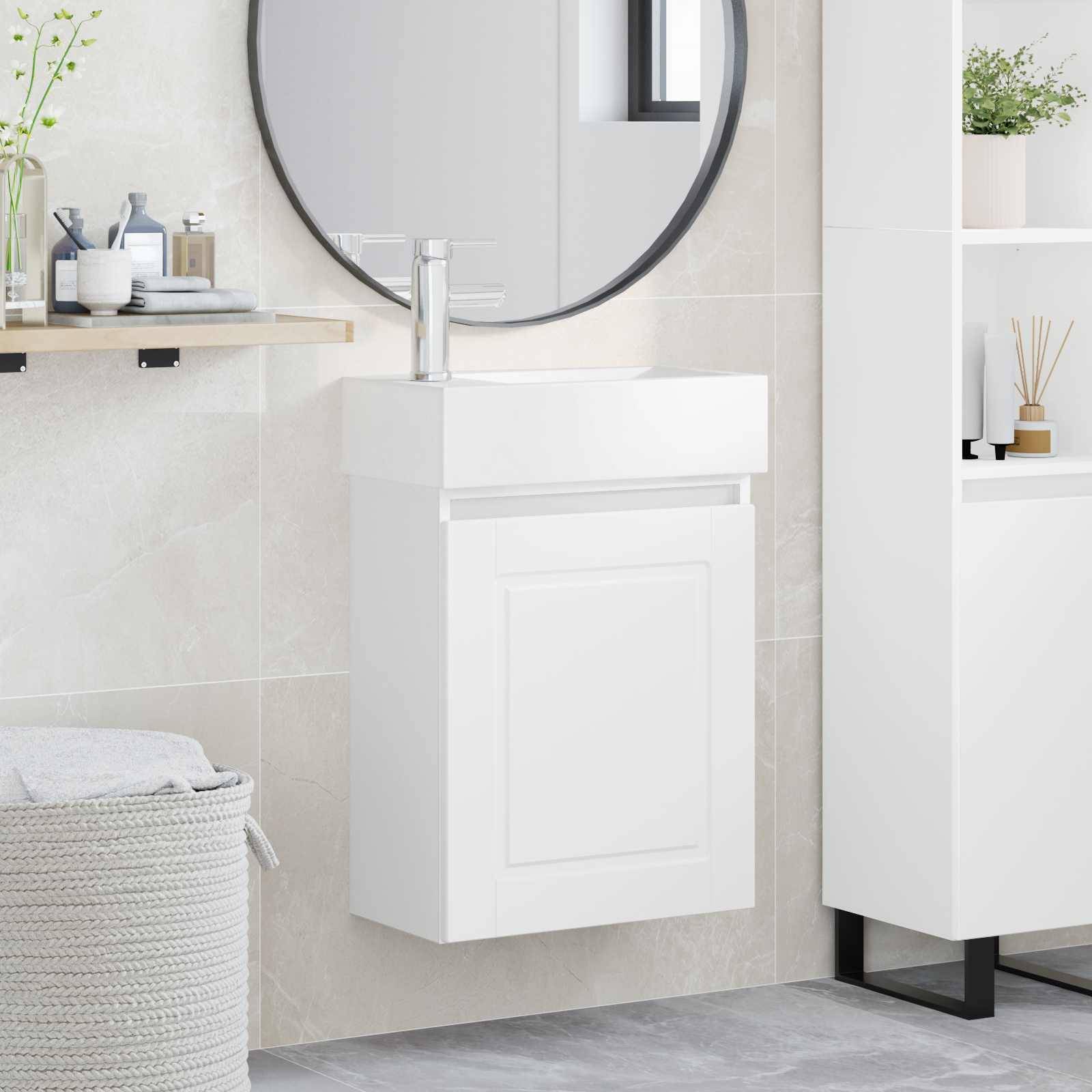 vidaXL Badezimmer Waschtischunterschrank mit Wasserhahn Weiß