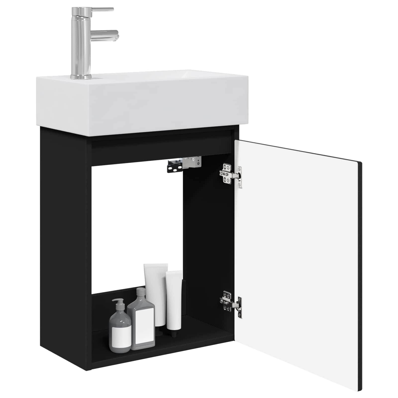 vidaXL Badezimmer Waschtischunterschrank mit Wasserhahn Schwarz