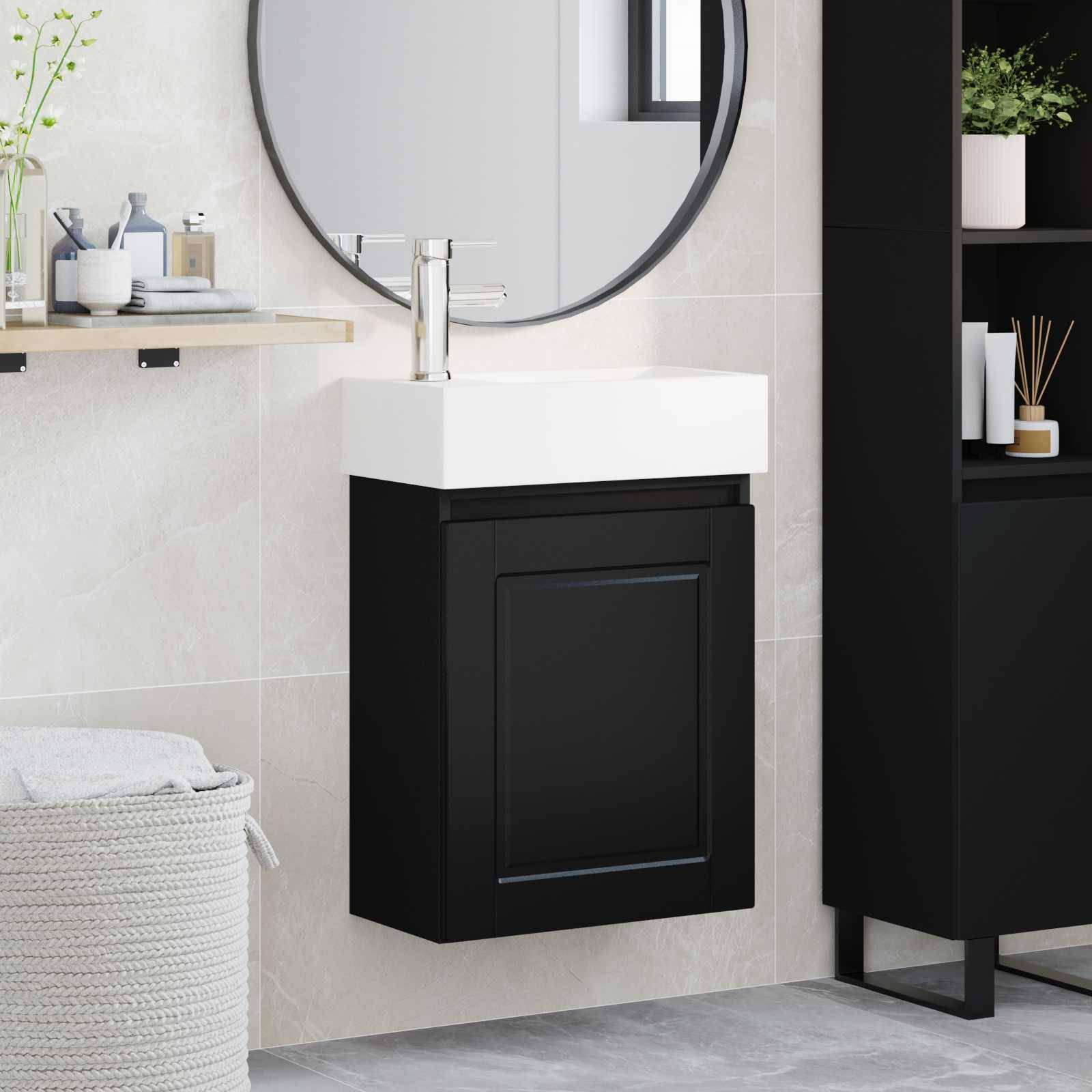 vidaXL Badezimmer Waschtischunterschrank mit Wasserhahn Schwarz