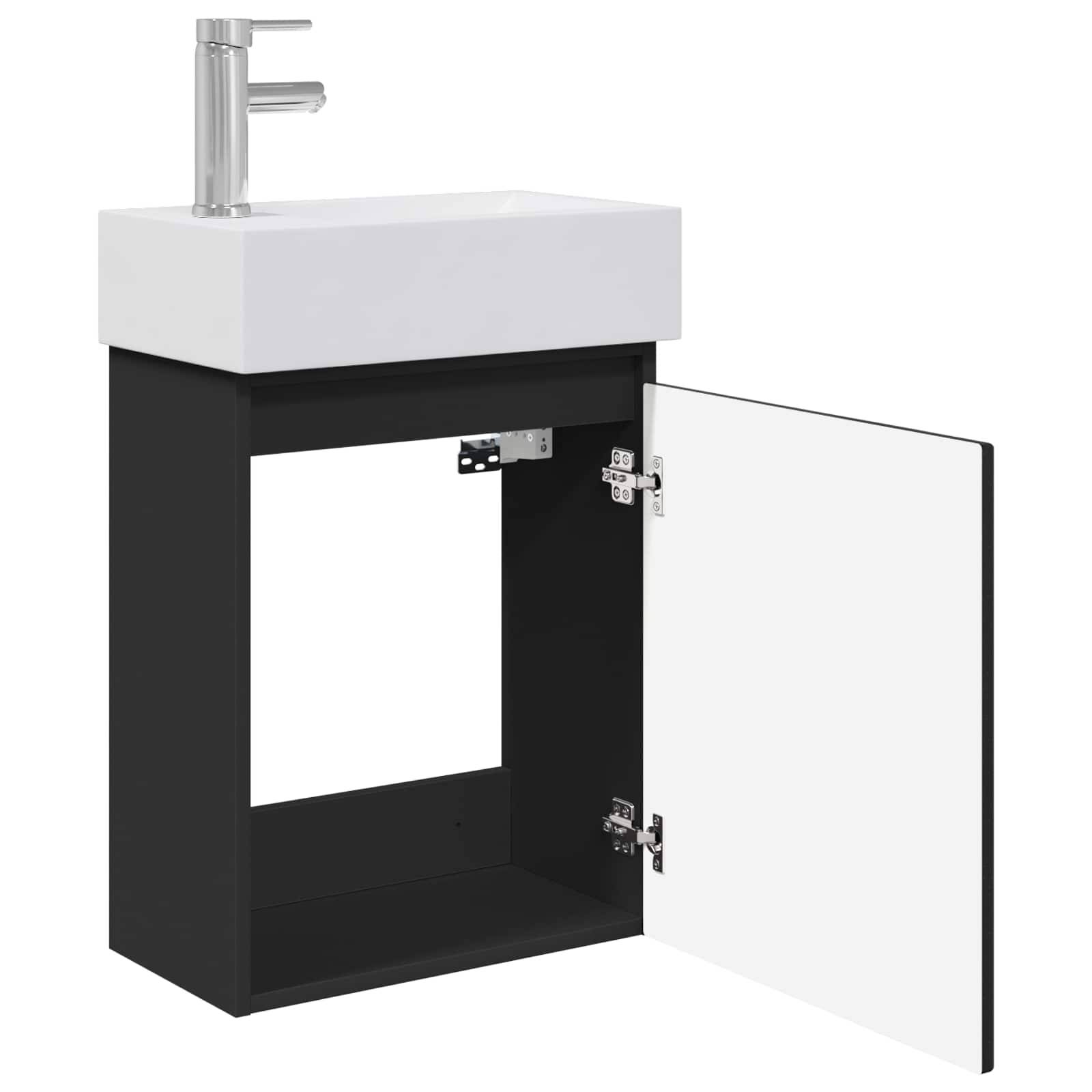 vidaXL Badezimmer Waschtischunterschrank mit Wasserhahn Schwarz