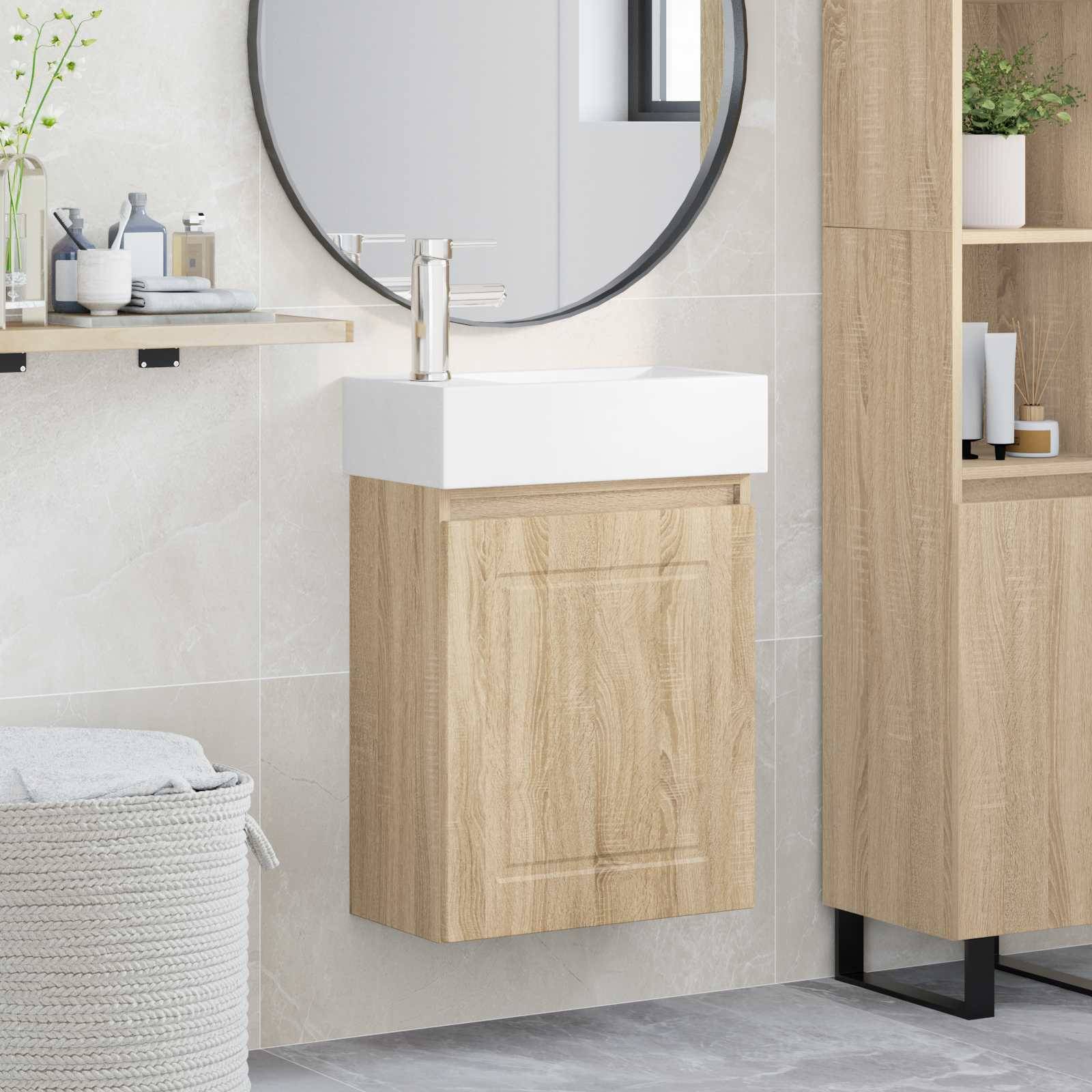 vidaXL Badezimmer Waschtischunterschrank mit Wasserhahn Sonoma-Eiche