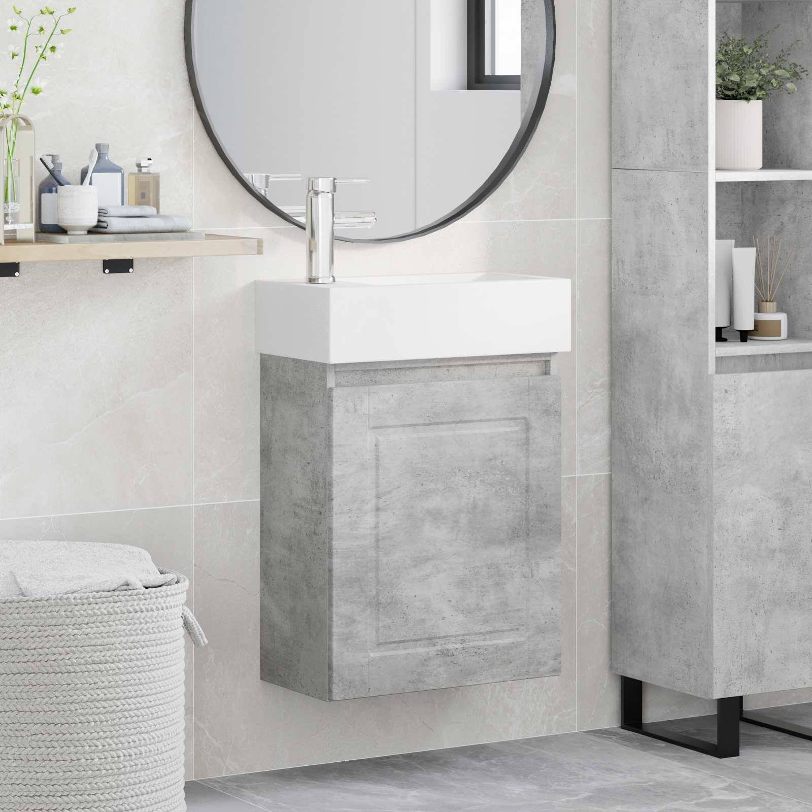 vidaXL Badezimmer Waschtischunterschrank mit Wasserhahn Betongrau