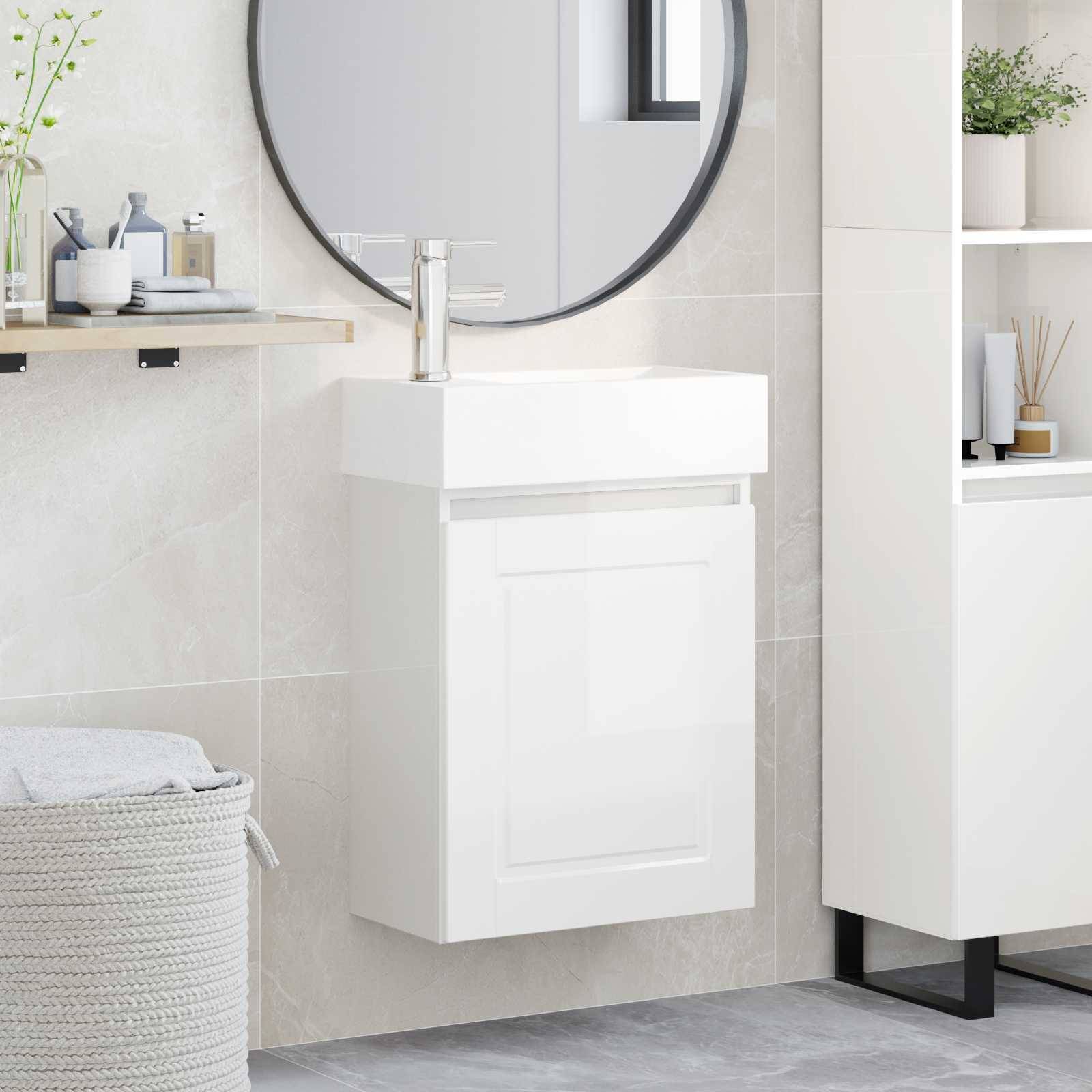 vidaXL Badezimmer Waschtischunterschrank mit Wasserhahn Hochglanz Weiß