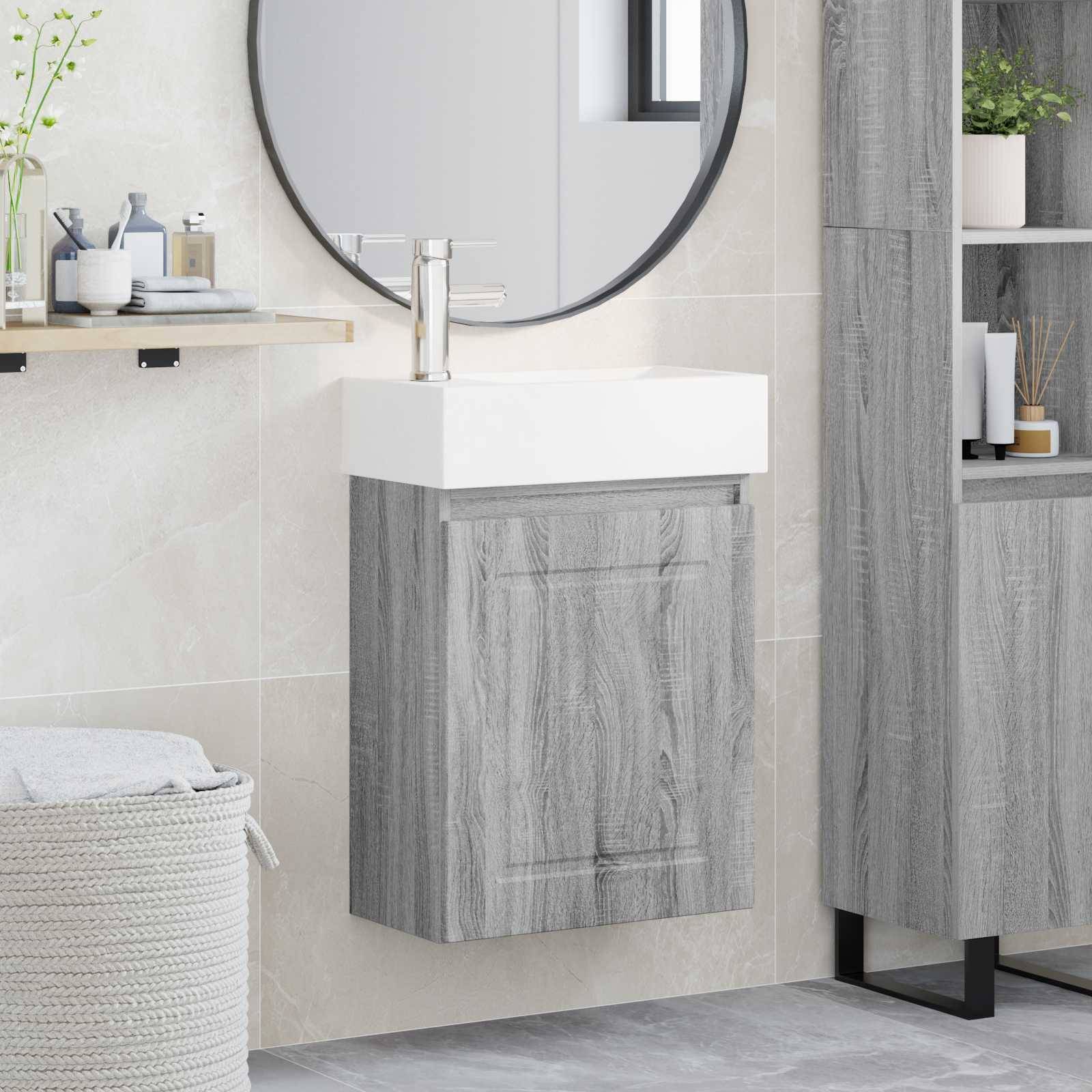 vidaXL Badezimmer Waschtischunterschrank mit Wasserhahn Grau Sonoma