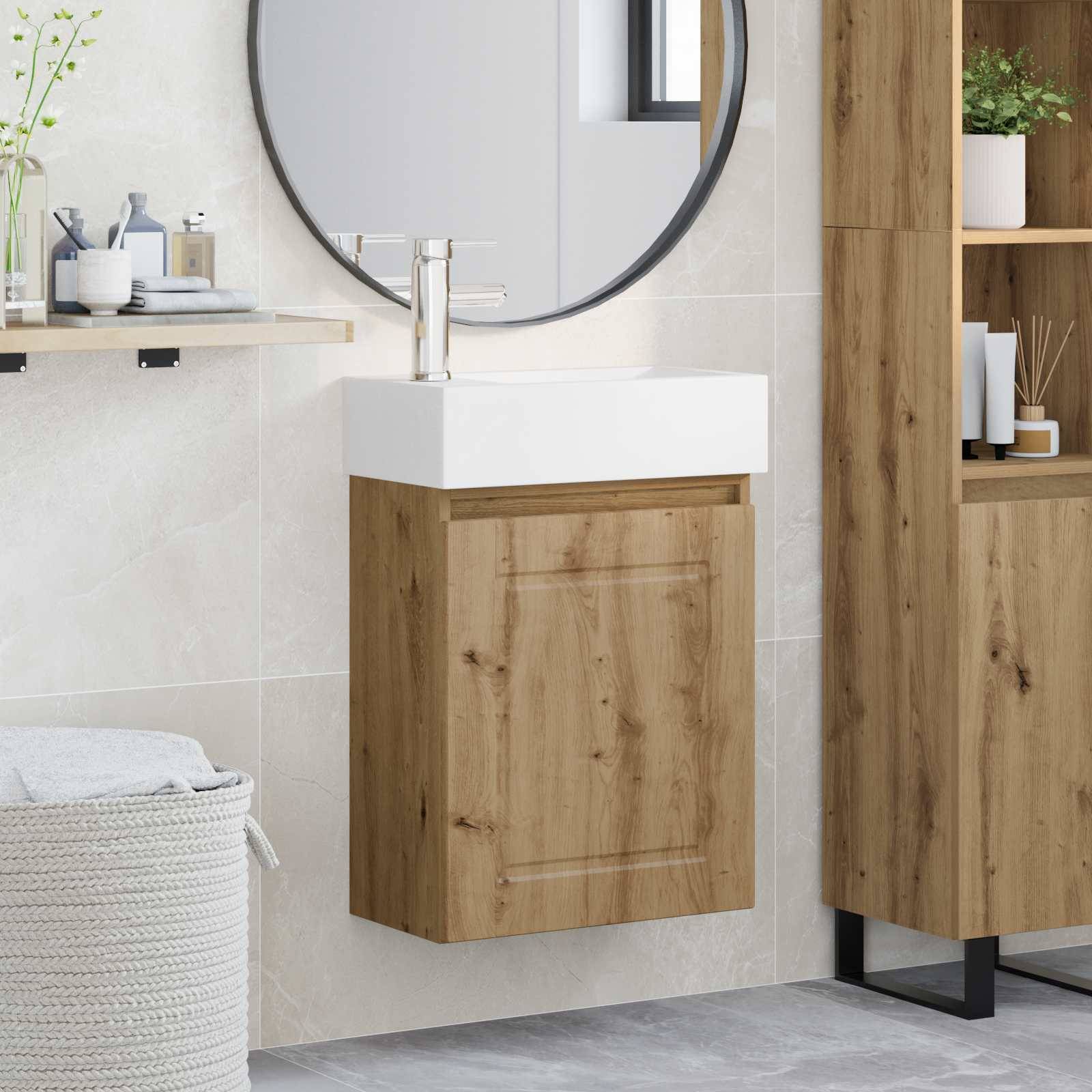 vidaXL Badezimmer Waschtischunterschrank mit Wasserhahn Artisan-Eiche