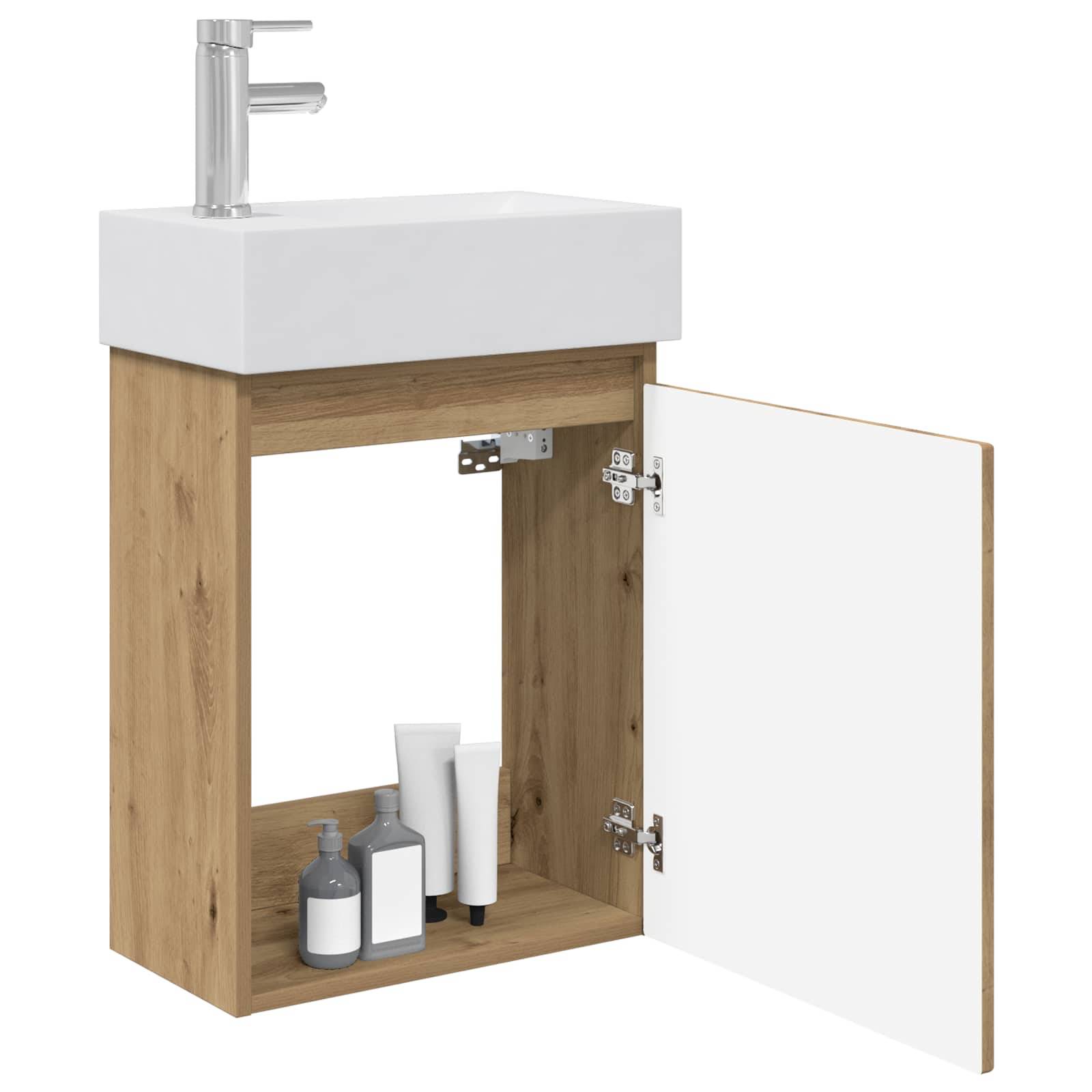 vidaXL Badezimmer Waschtischunterschrank mit Wasserhahn Artisan-Eiche