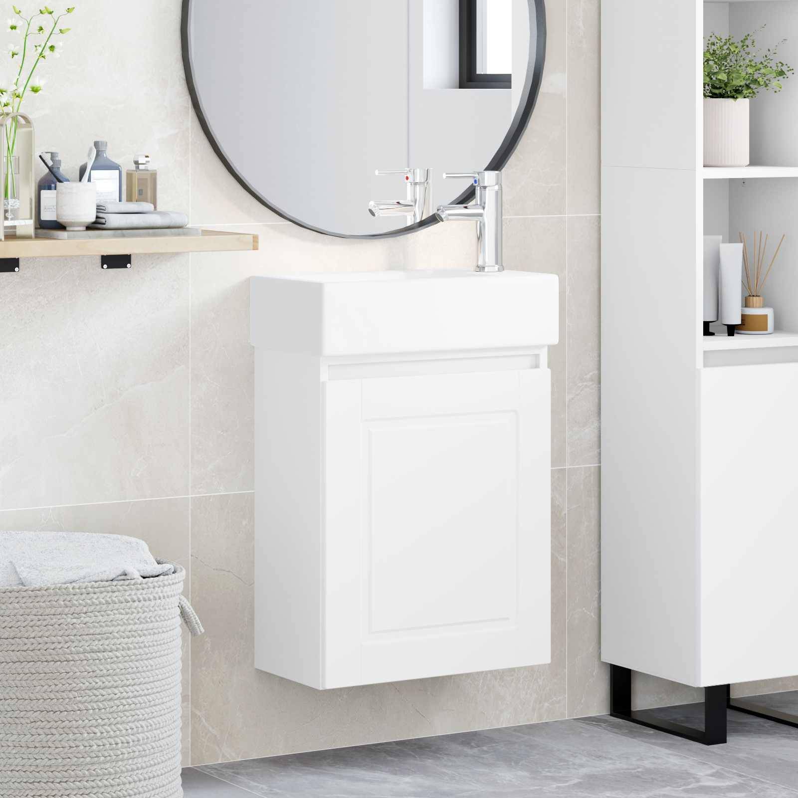 vidaXL Badezimmer Waschtischunterschrank mit Wasserhahn Weiß