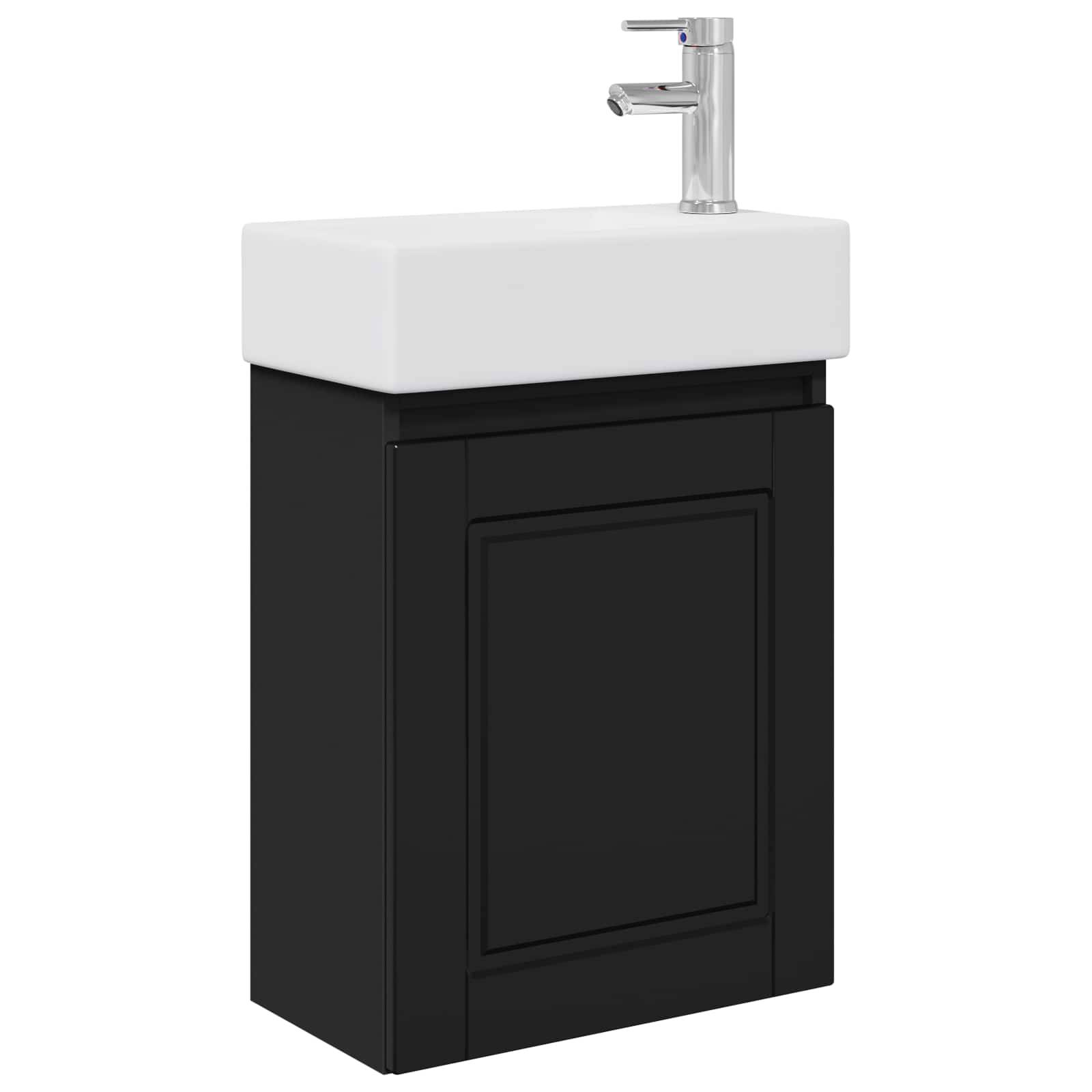 vidaXL Badezimmer Waschtischunterschrank mit Wasserhahn Schwarz