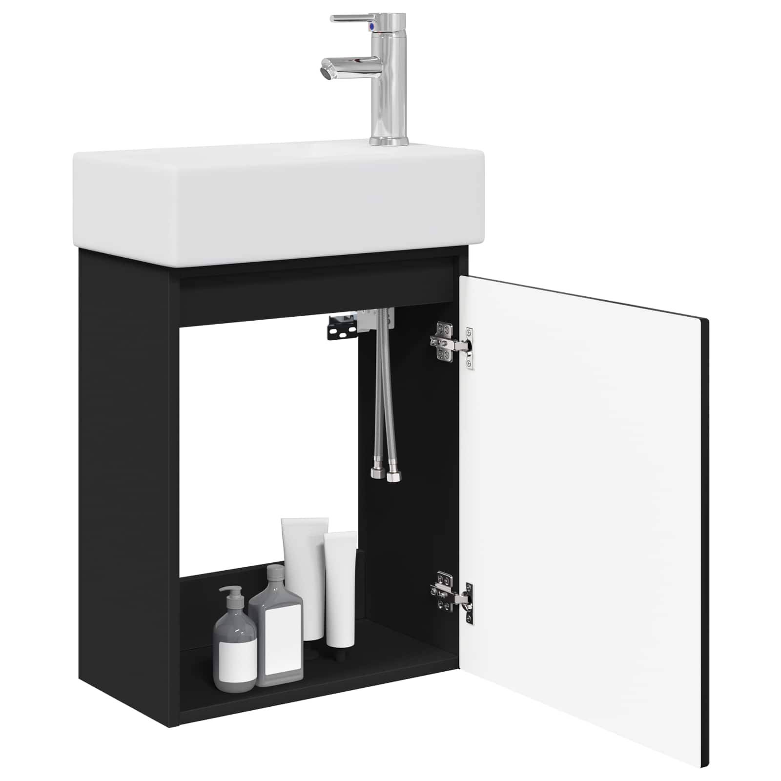 vidaXL Badezimmer Waschtischunterschrank mit Wasserhahn Schwarz