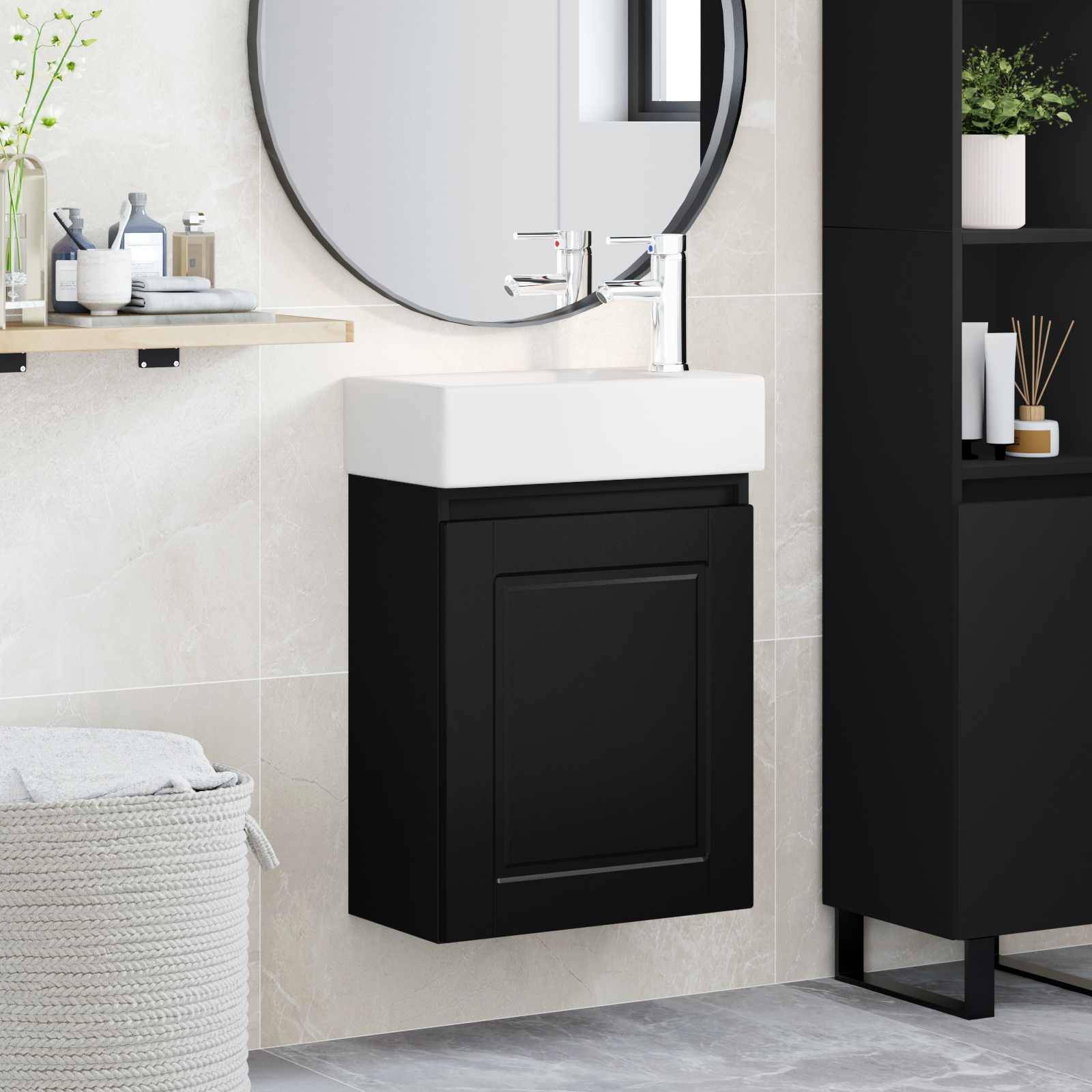 vidaXL Badezimmer Waschtischunterschrank mit Wasserhahn Schwarz