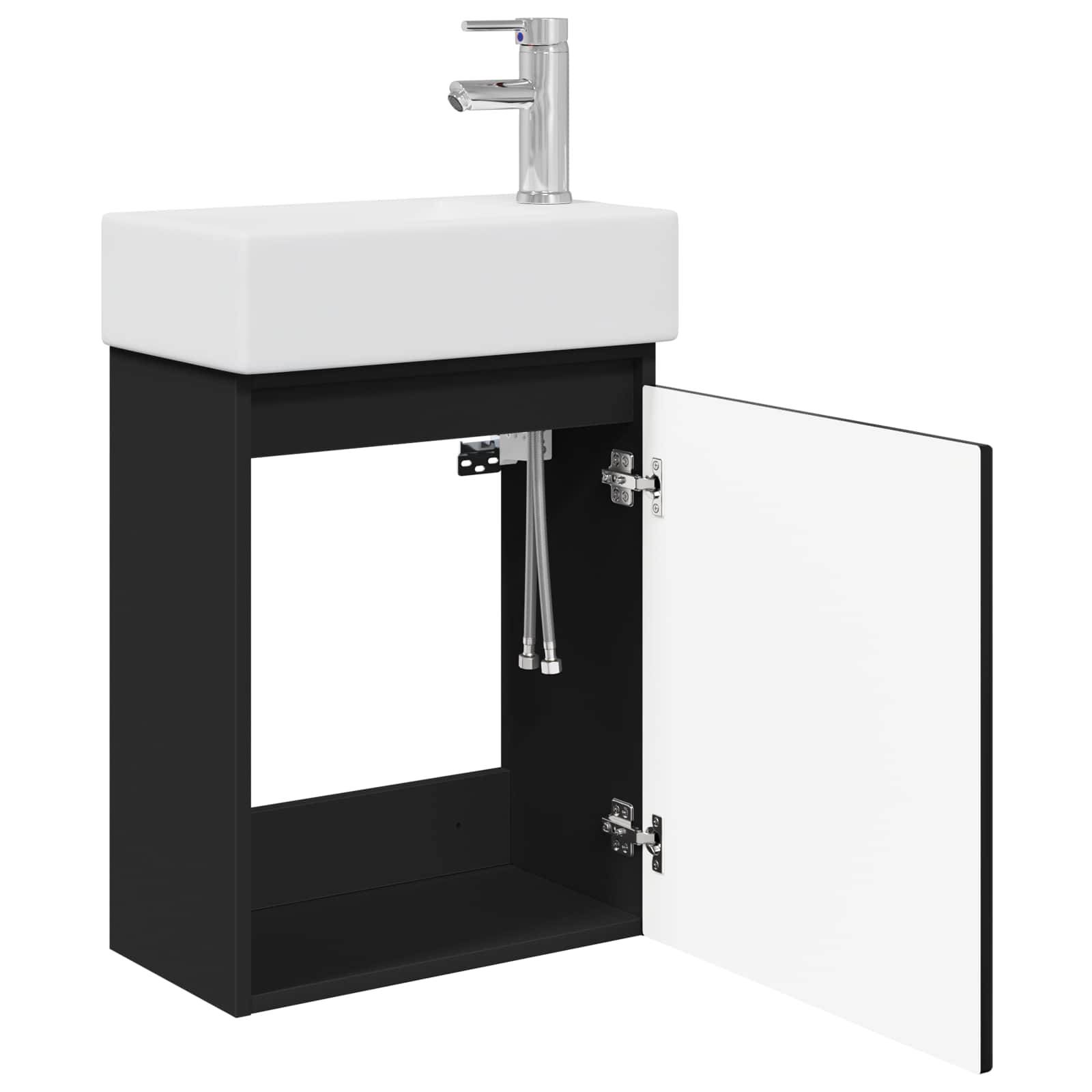 vidaXL Badezimmer Waschtischunterschrank mit Wasserhahn Schwarz