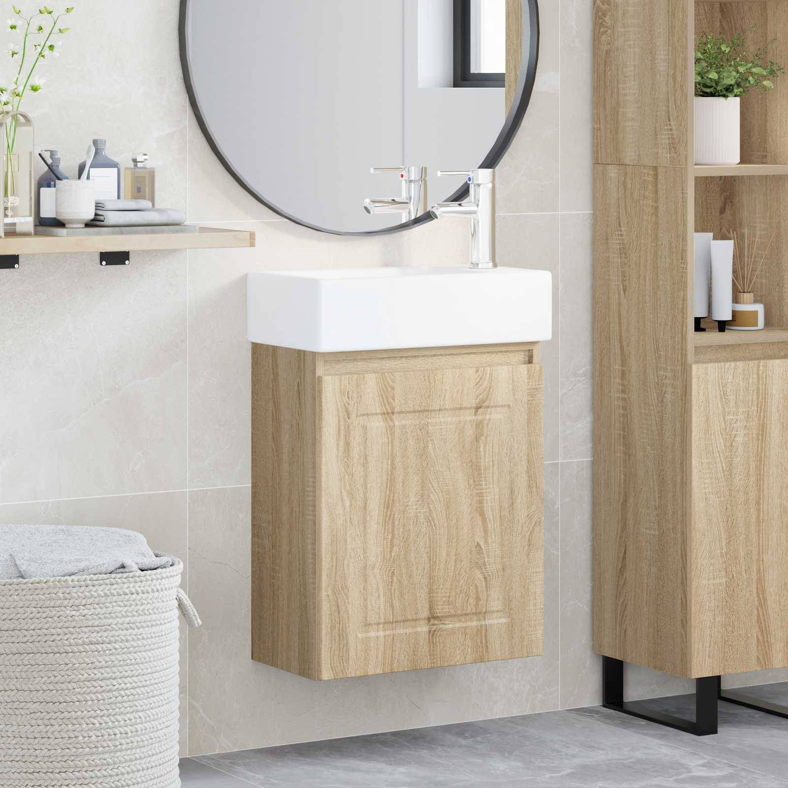 vidaXL Badezimmer Waschtischunterschrank mit Wasserhahn Sonoma-Eiche