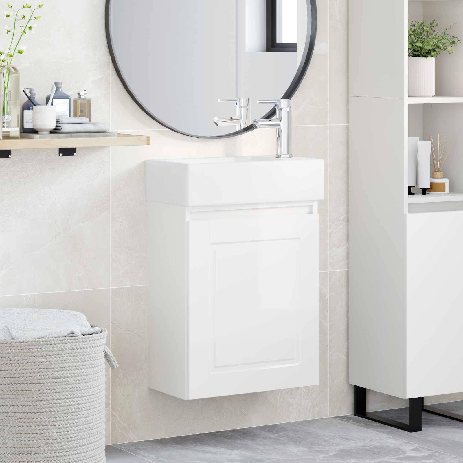vidaXL Badezimmer Waschtischunterschrank mit Wasserhahn Hochglanz Weiß