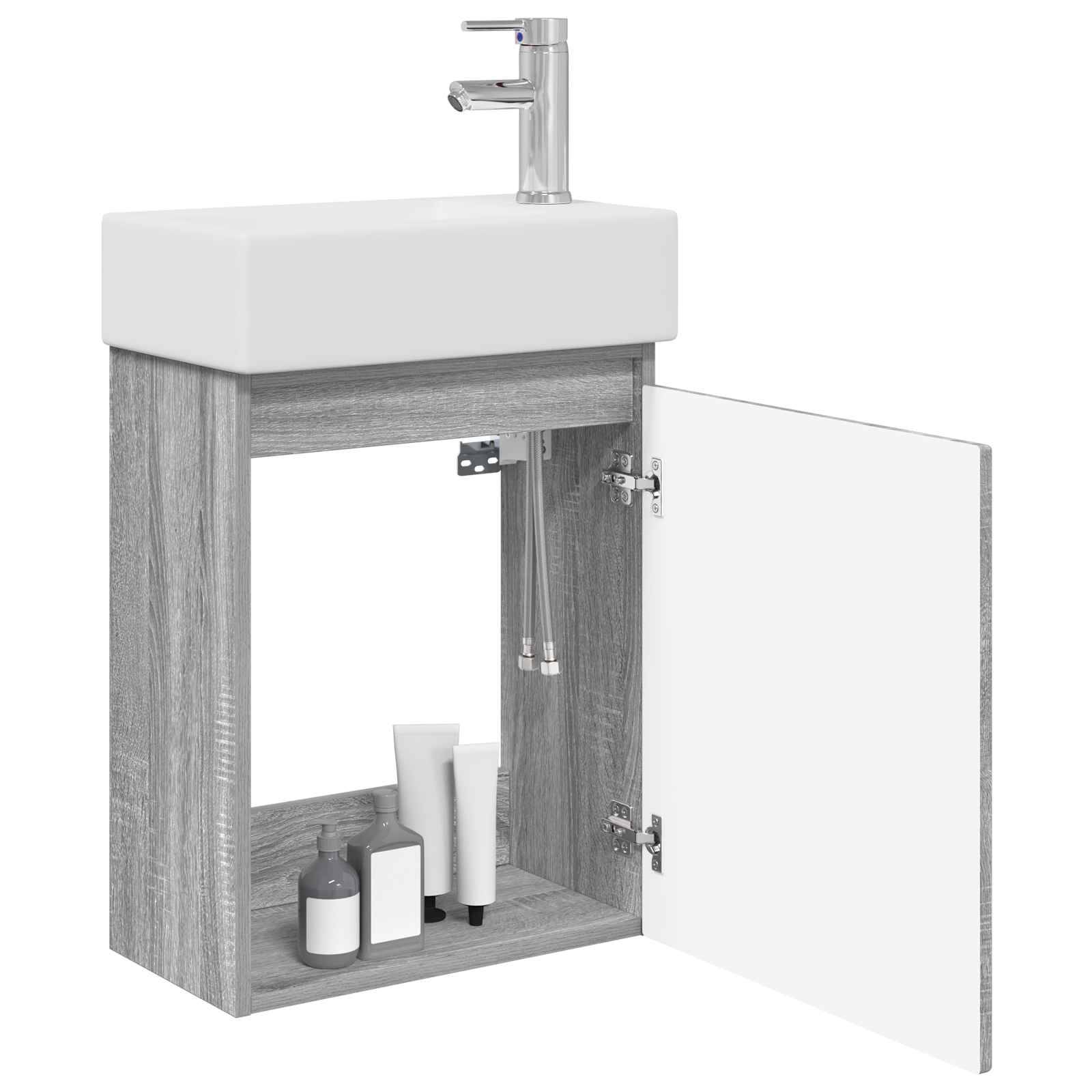 vidaXL Badezimmer Waschtischunterschrank mit Wasserhahn Grau Sonoma
