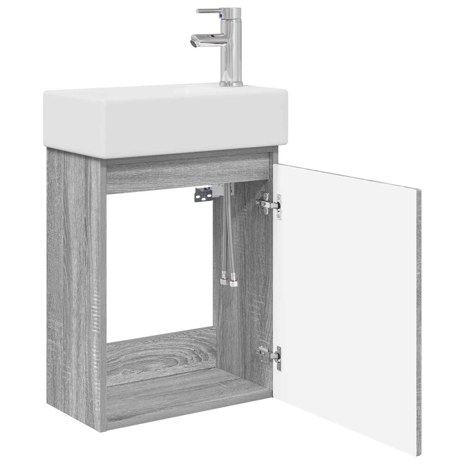 vidaXL Badezimmer Waschtischunterschrank mit Wasserhahn Grau Sonoma