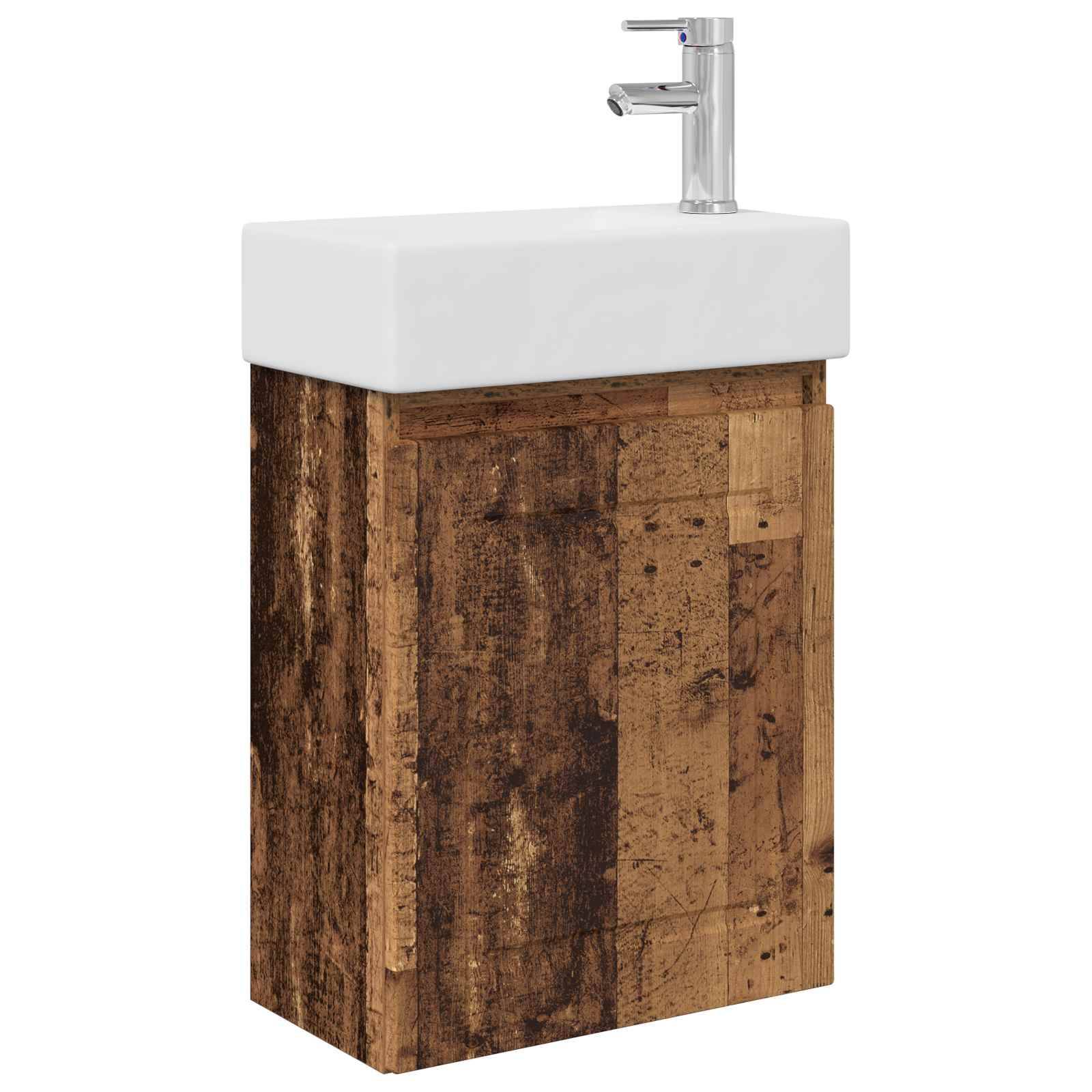 vidaXL Badezimmer Waschtischunterschrank mit Wasserhahn Altholz