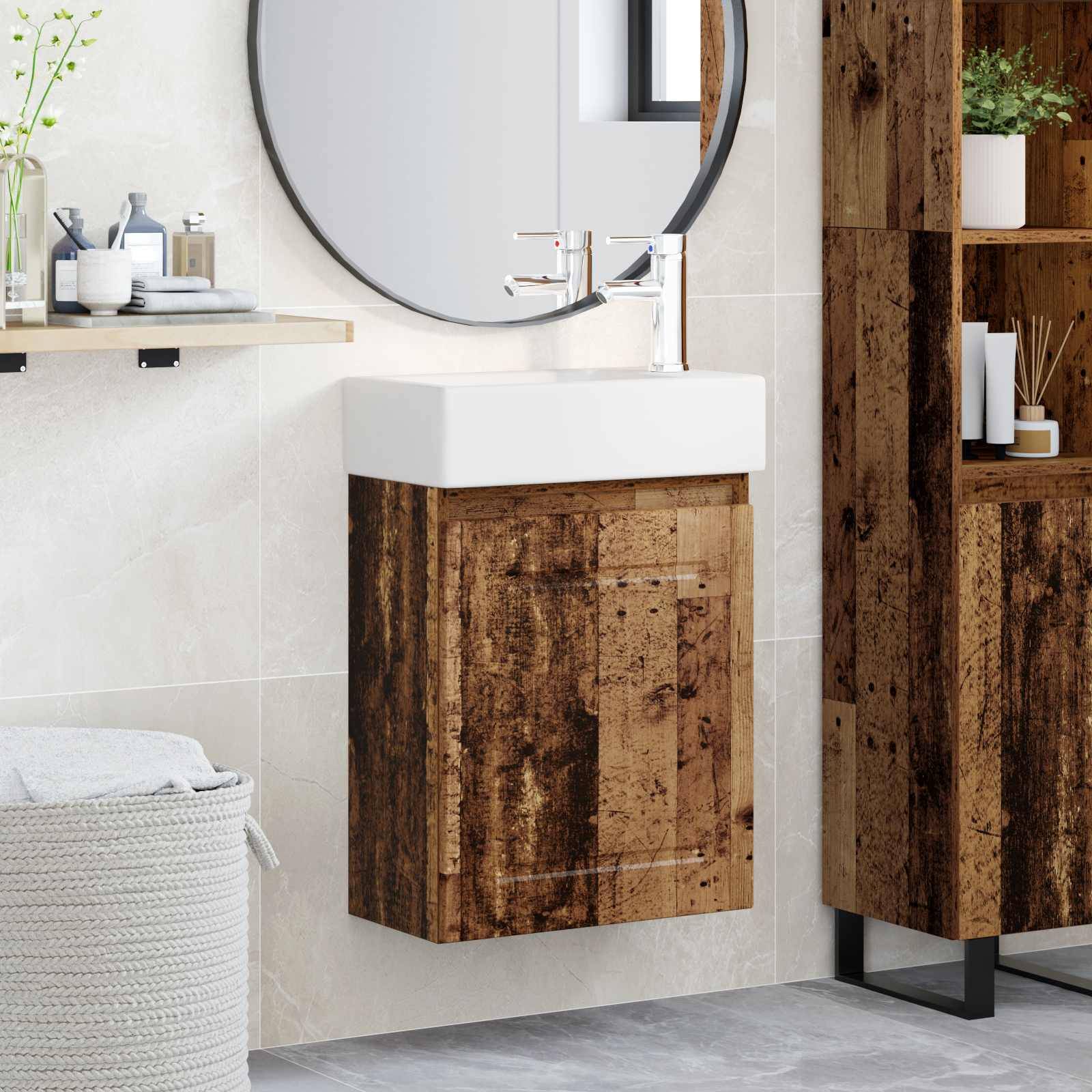 vidaXL Badezimmer Waschtischunterschrank mit Wasserhahn Altholz
