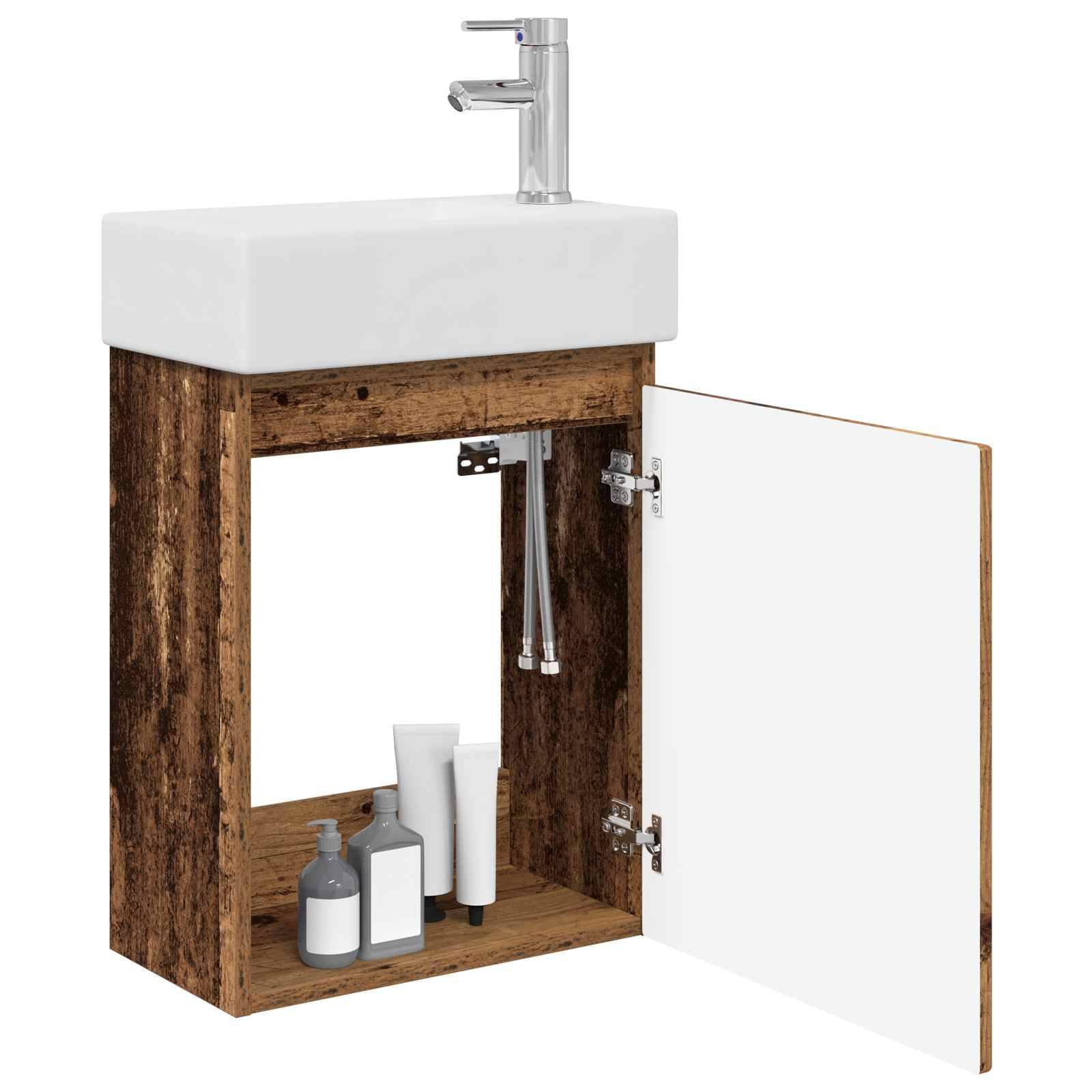 vidaXL Badezimmer Waschtischunterschrank mit Wasserhahn Altholz