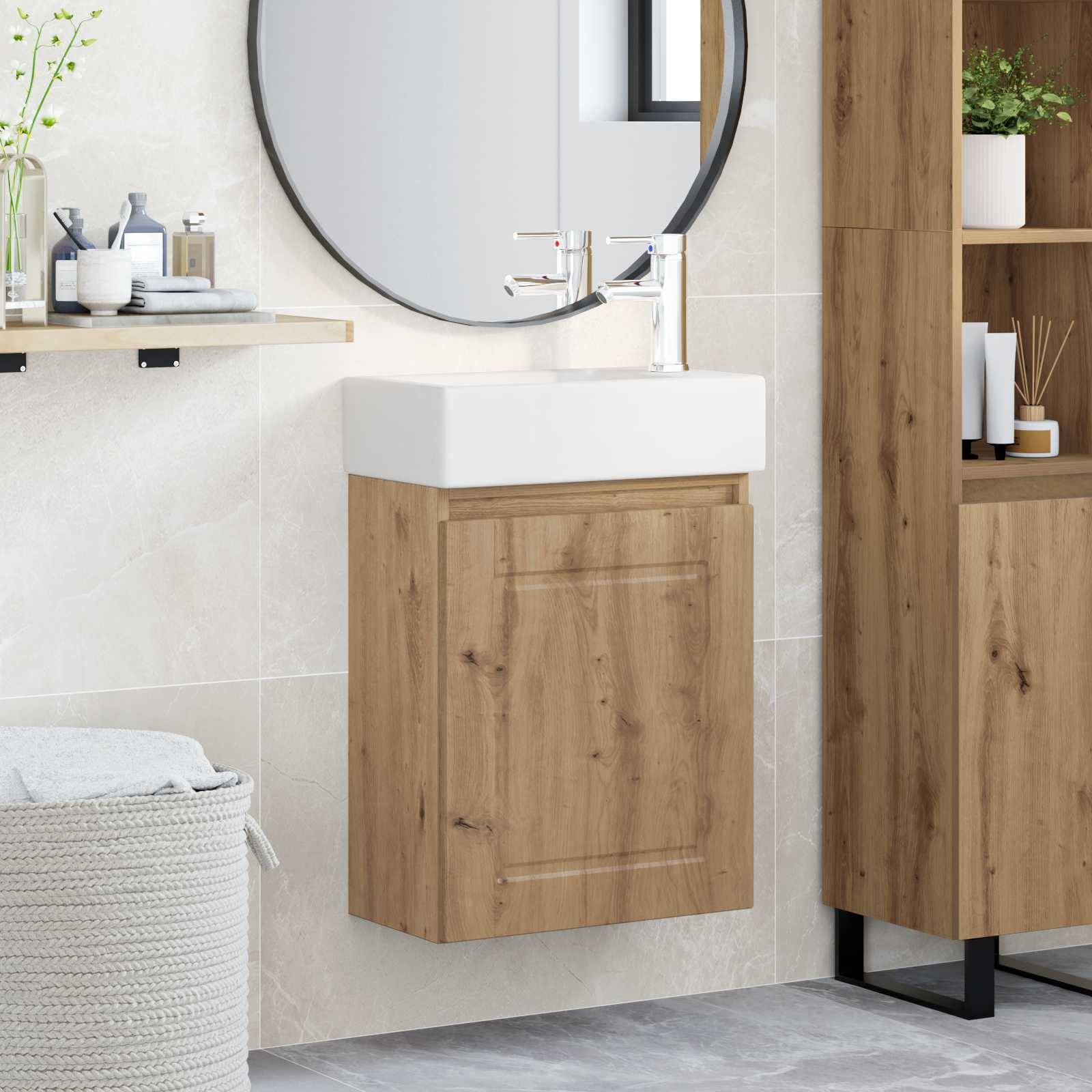 vidaXL Badezimmer Waschtischunterschrank mit Wasserhahn Artisan-Eiche