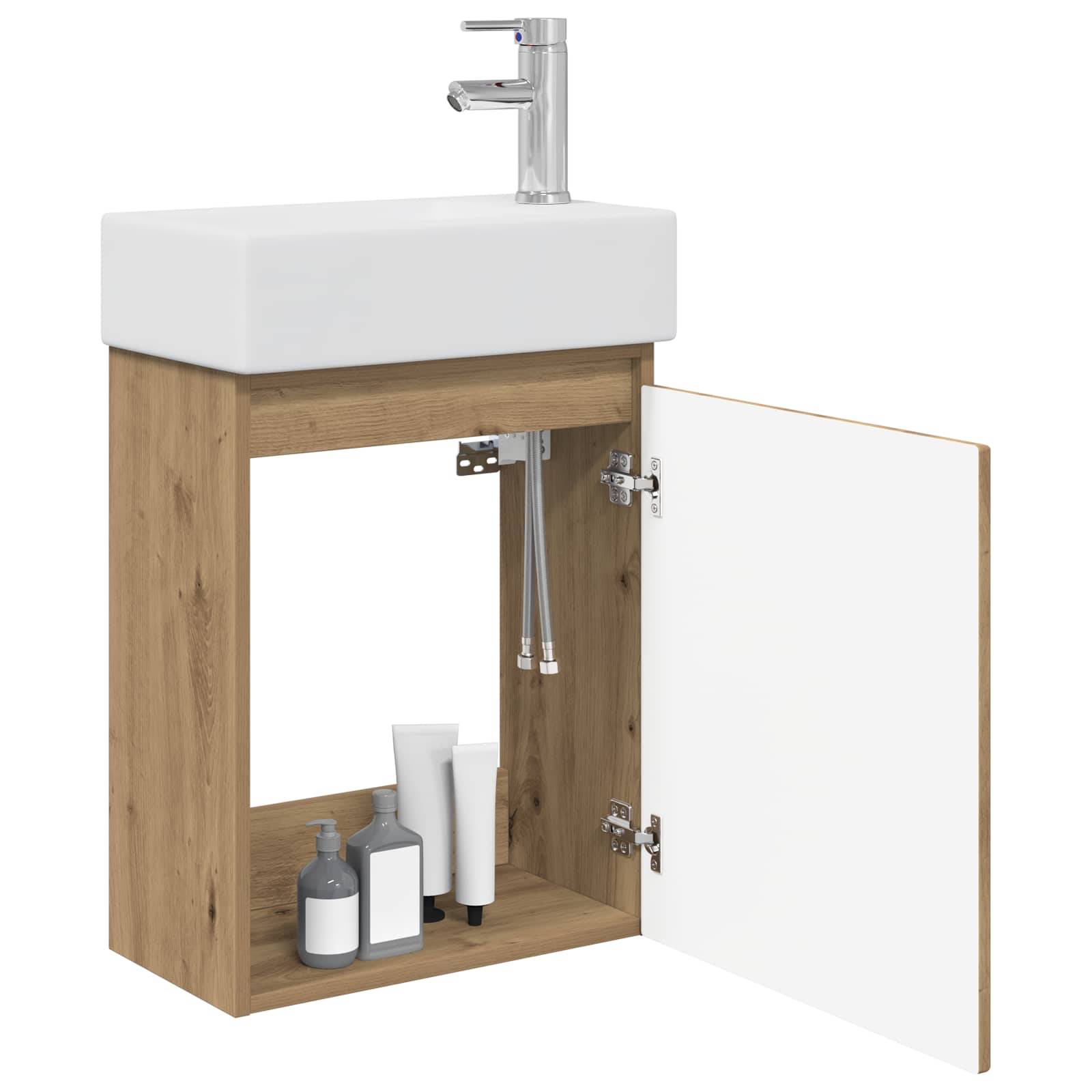 vidaXL Badezimmer Waschtischunterschrank mit Wasserhahn Artisan-Eiche