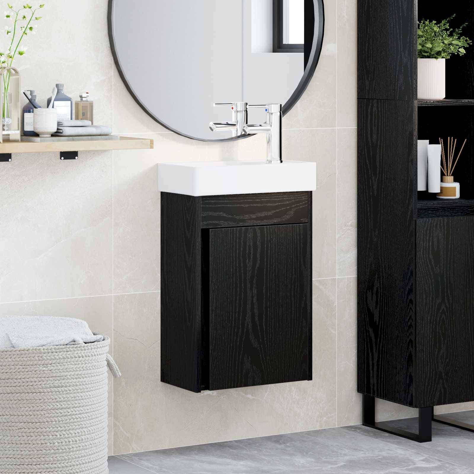 vidaXL Badezimmer Waschtischunterschrank mit Wasserhahn Schwarze Eiche