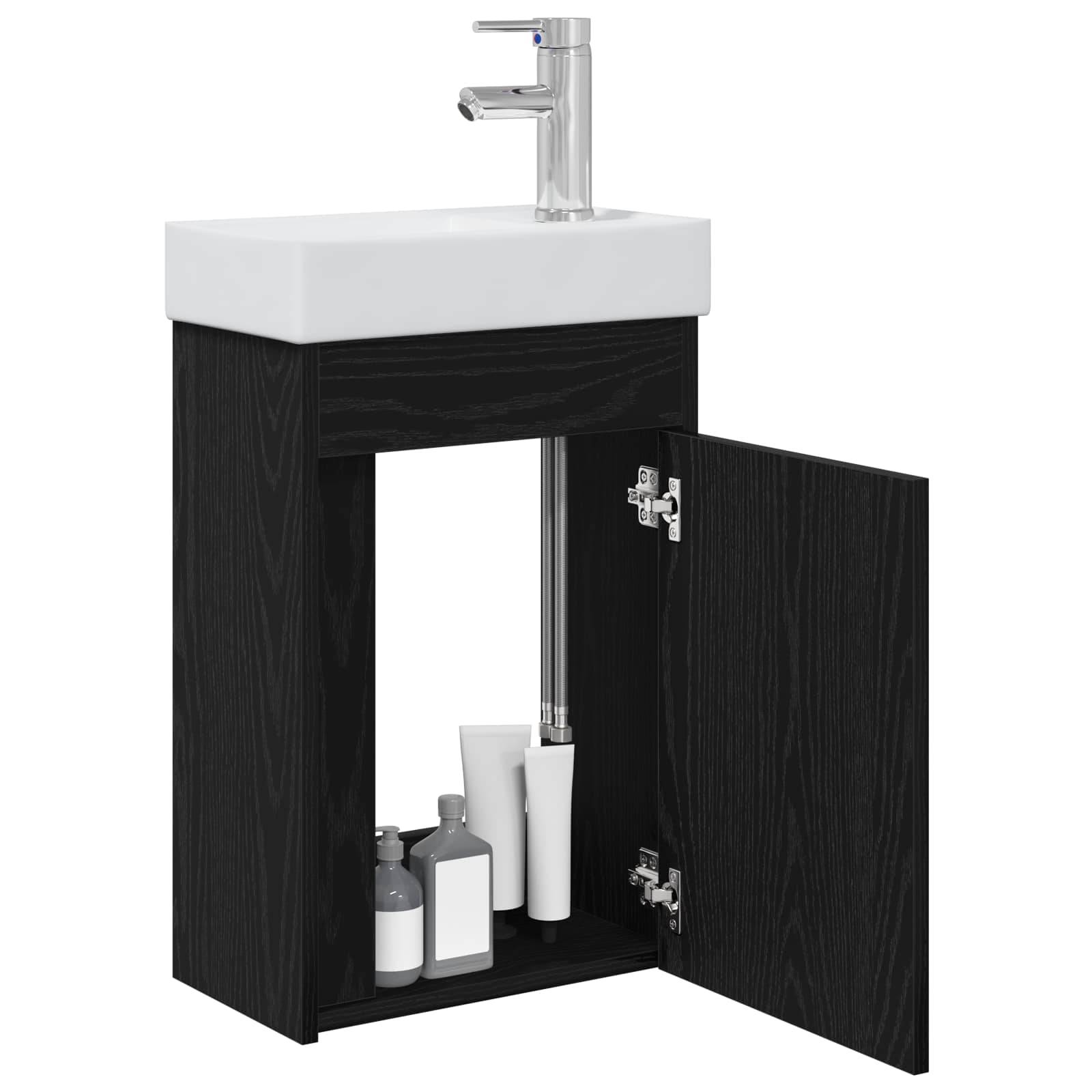 vidaXL Badezimmer Waschtischunterschrank mit Wasserhahn Schwarze Eiche