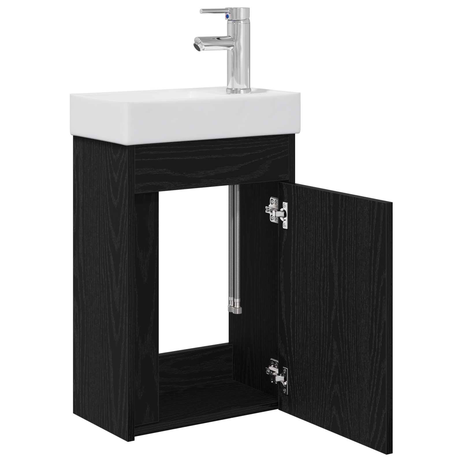vidaXL Badezimmer Waschtischunterschrank mit Wasserhahn Schwarze Eiche