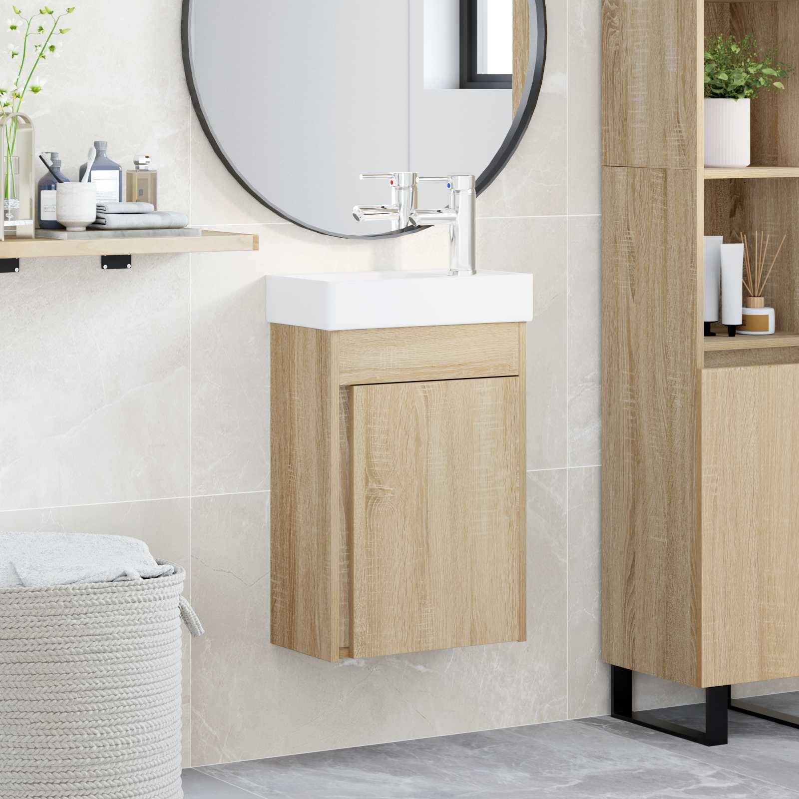 vidaXL Badezimmer Waschtischunterschrank mit Wasserhahn Sonoma-Eiche