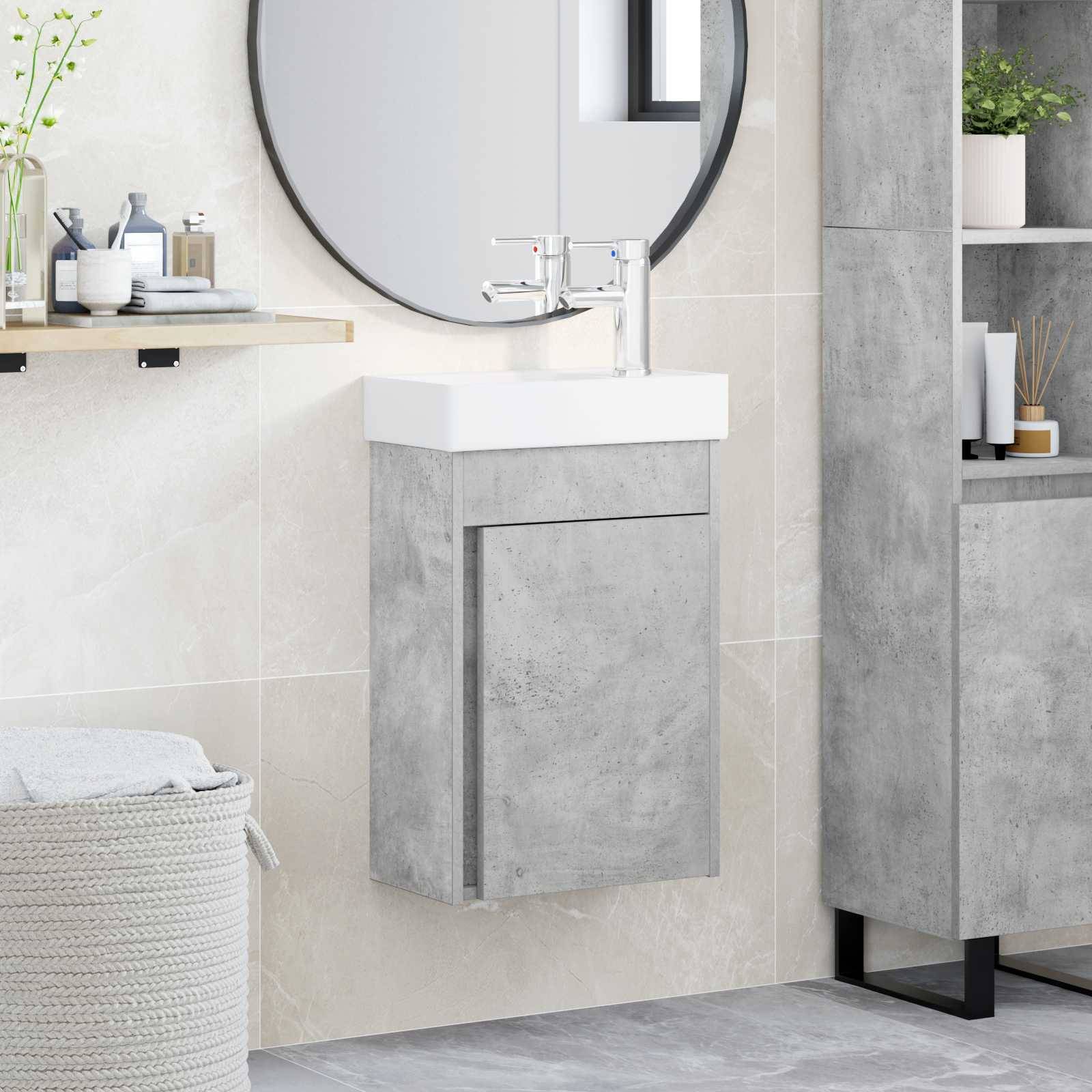 vidaXL Badezimmer Waschtischunterschrank mit Wasserhahn Betongrau