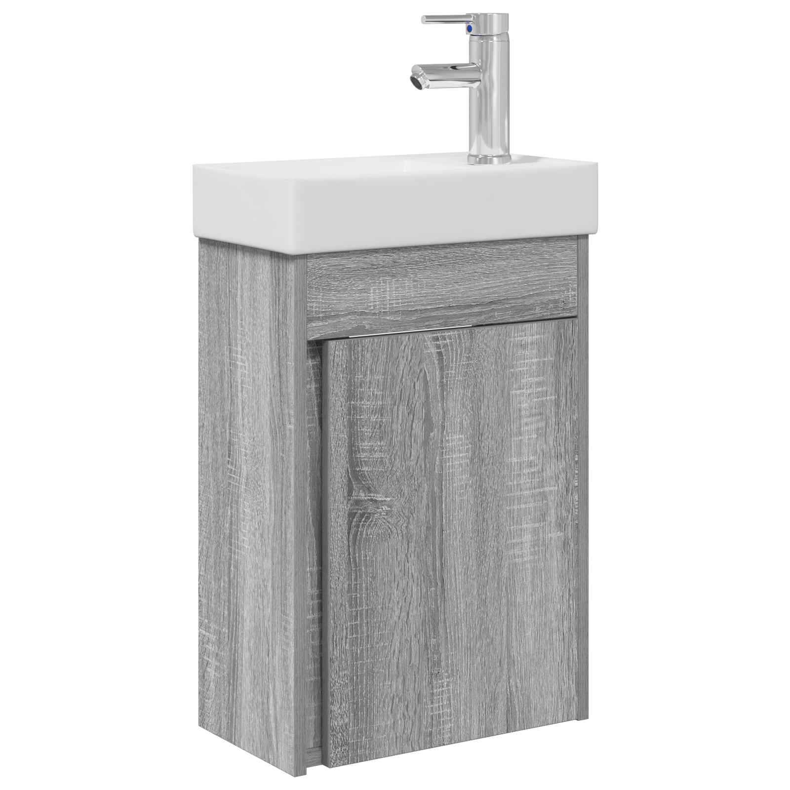 vidaXL Badezimmer Waschtischunterschrank mit Wasserhahn Grau Sonoma